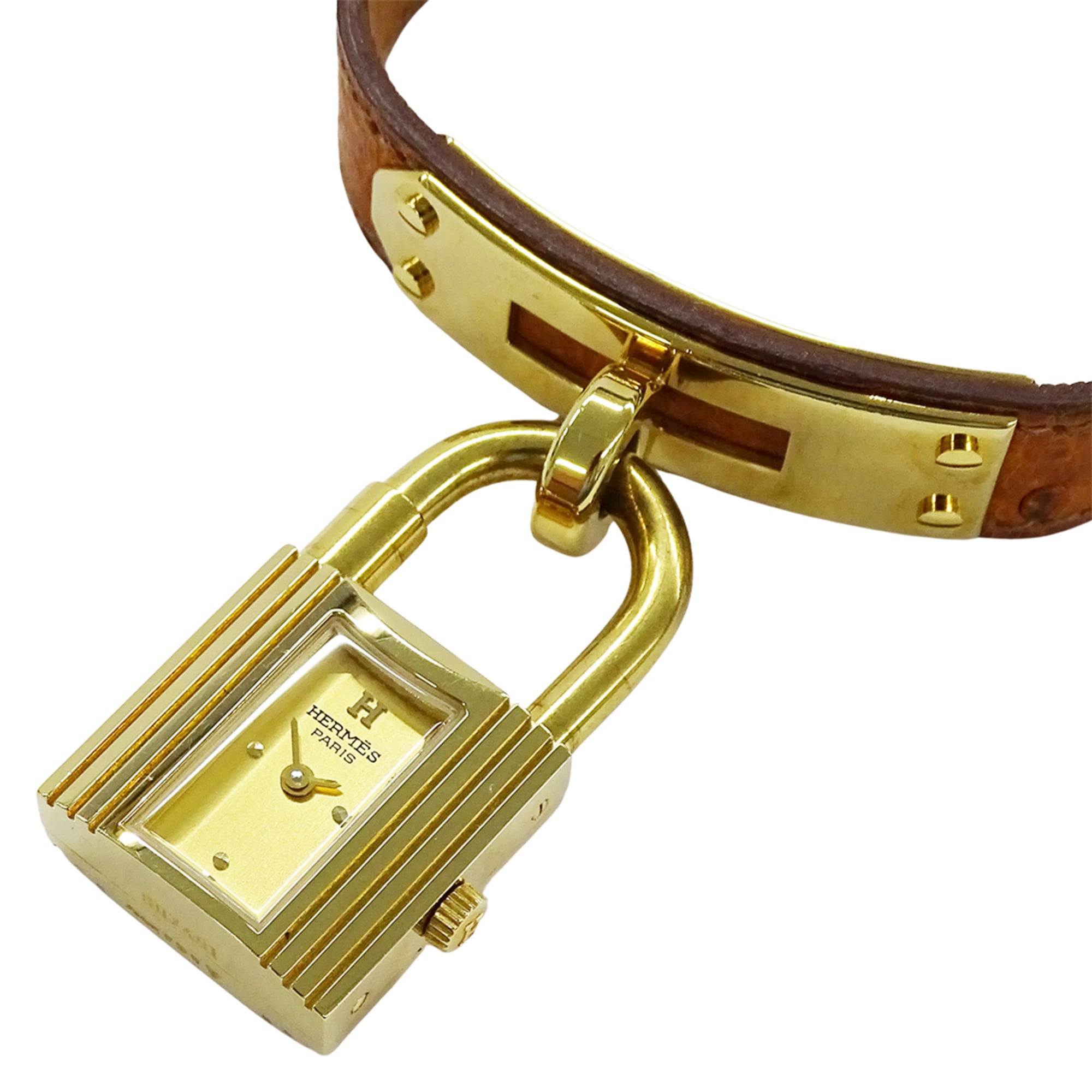 Hermes HERMES Women's Watch Brand Kelly Quartz QZ GP Leather KE1.201 Gold Brown ○Y — Good