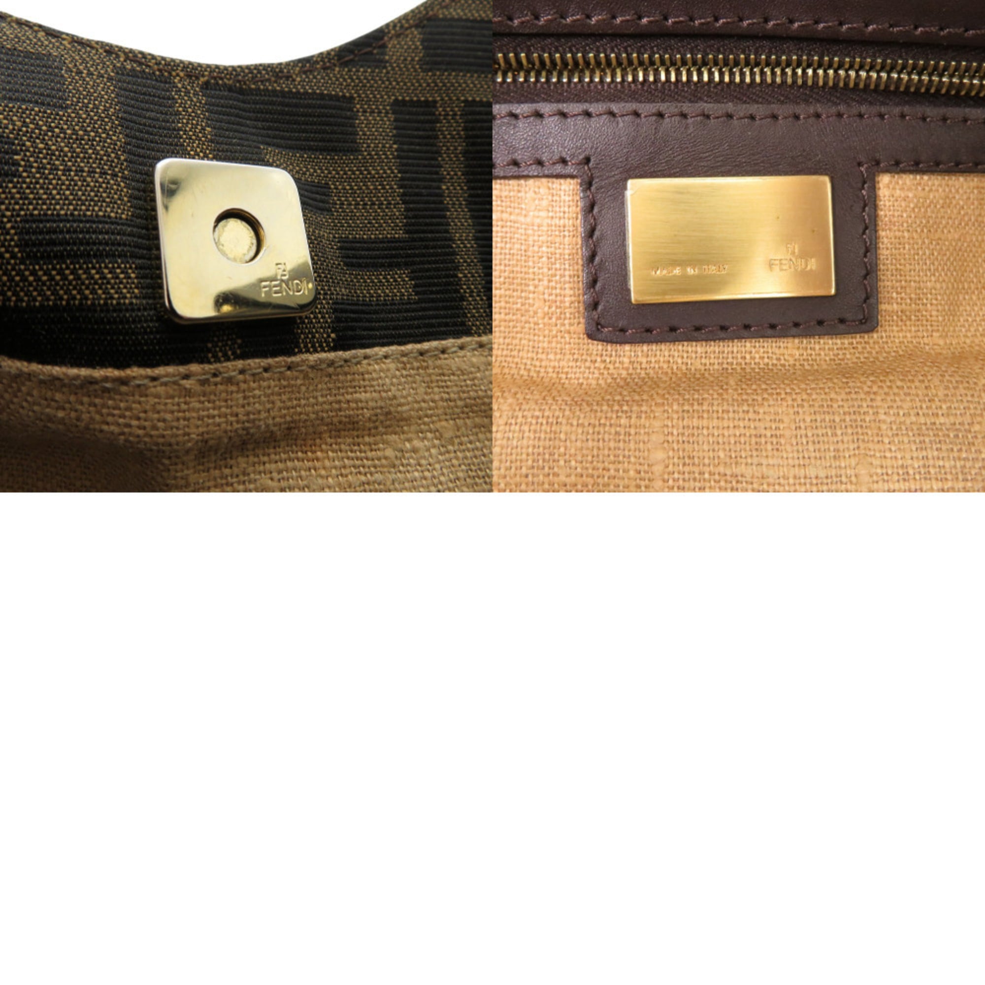 Excellent condition Fendi Zucca handbag in tiger print canvas and leather, brown, 1378