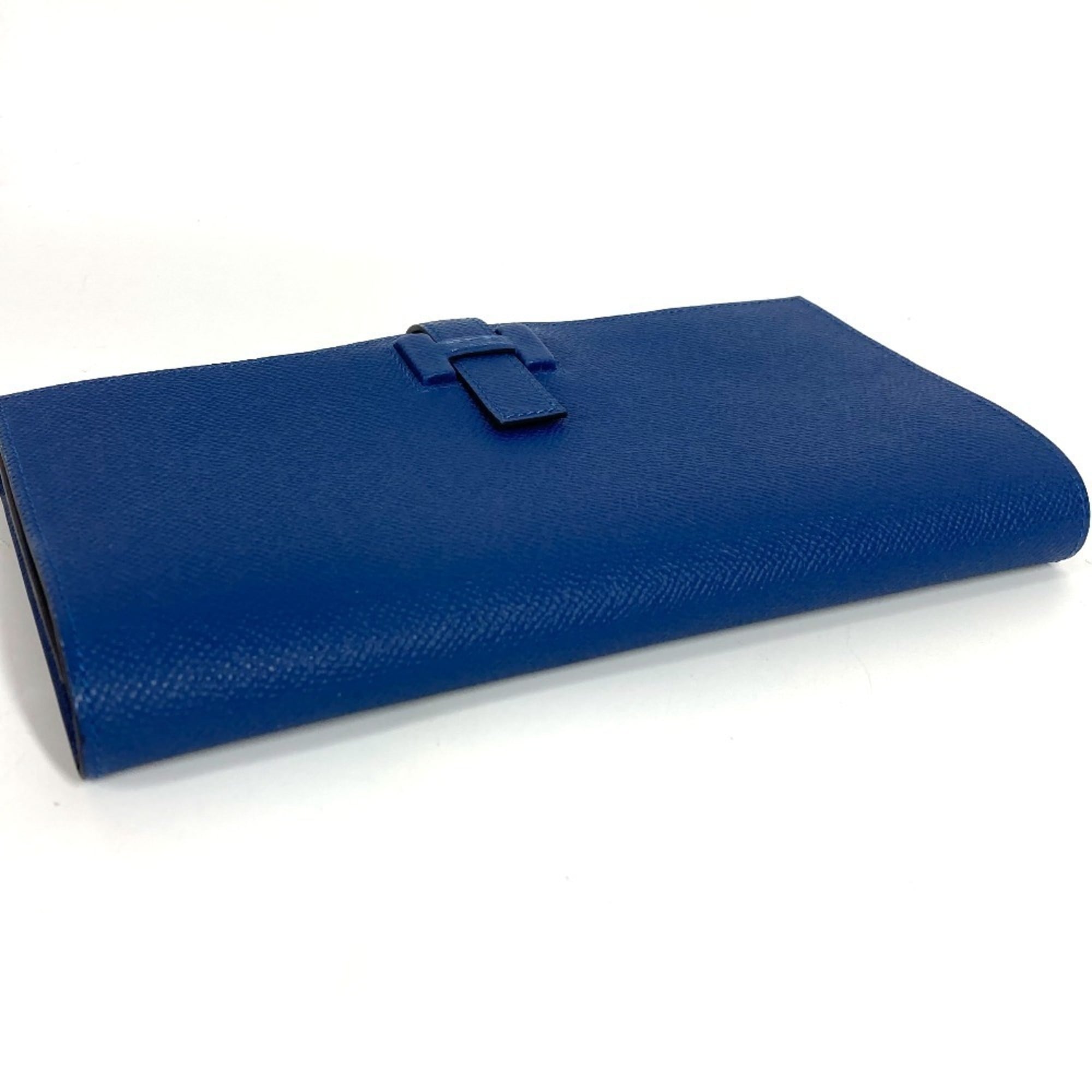 HERMES New H Passant Toutenman Logo Long Wallet Clutch Bag Epson Men's Women's Deep Blue Like