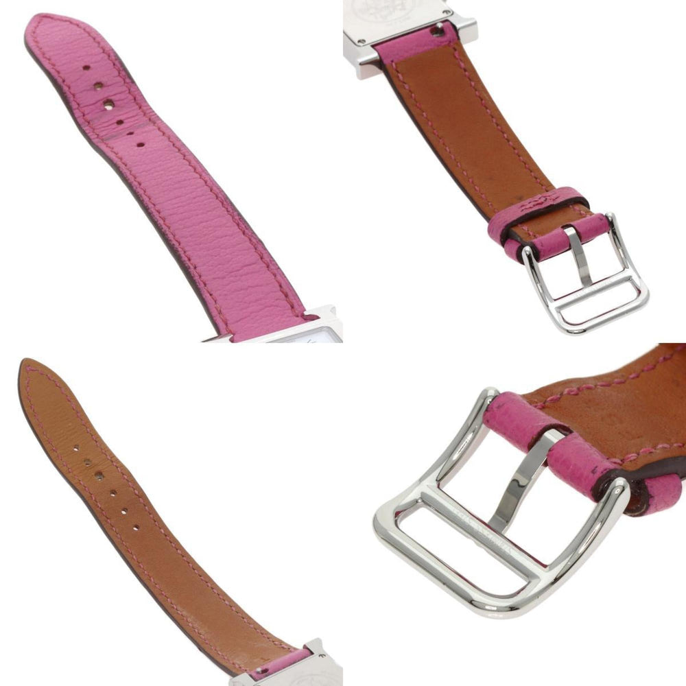 Hermes HH1.210 H Watch Stainless Steel Leather Ladies HERMES — Very Good