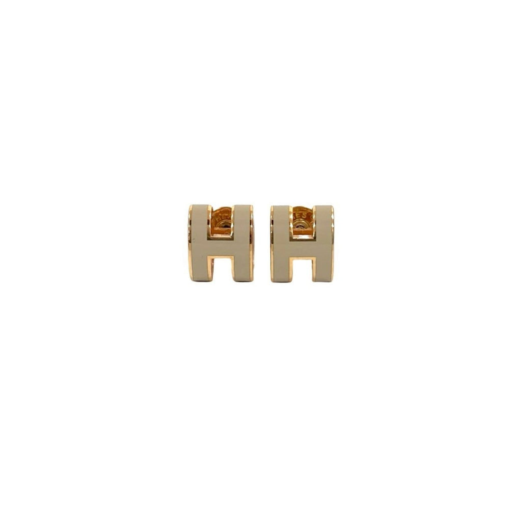 HERMES Mini Pop Ash GP Earrings, Gold and Beige, 42173