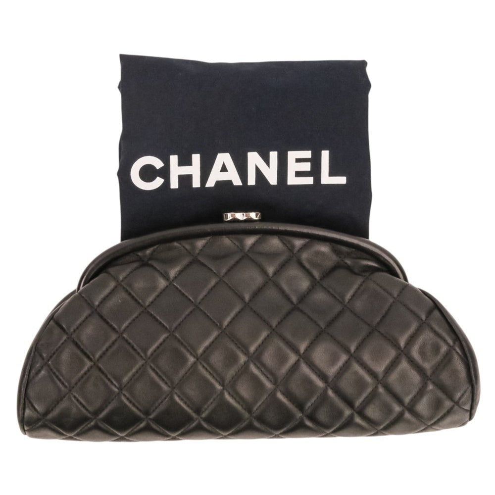 CHANEL Timeless Quilted Coco Mark Leather Clasp Clutch Bag, Black, Women's — Like New