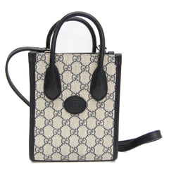 Gucci Interlocking G 671623 Women's Leather,GG Supreme Handbag,Shoulder Bag Beige,Navy — Like New