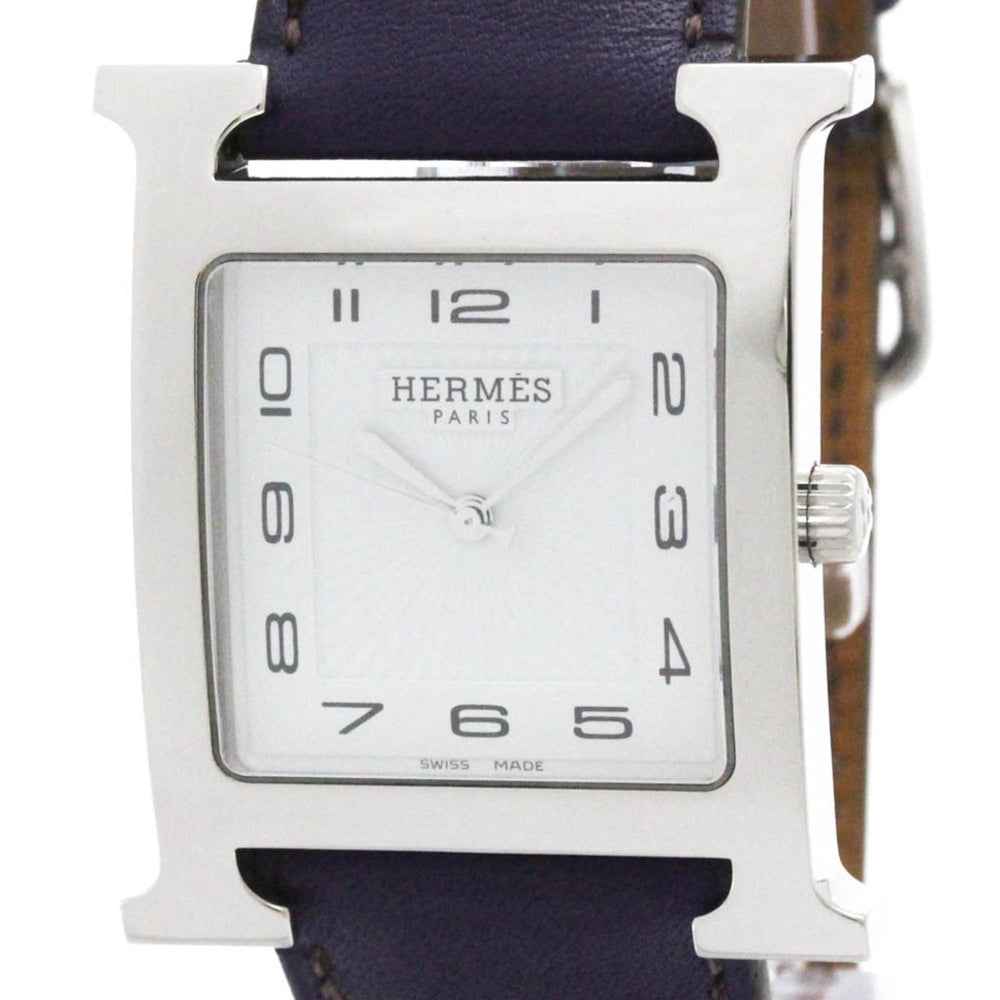 HERMES H Wach Steel Leather Quartz Mens Watch HH1.810 Polished — Very Good