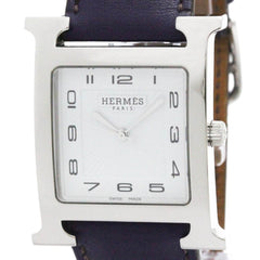 HERMES H Wach Steel Leather Quartz Mens Watch HH1.810 Polished — Very Good