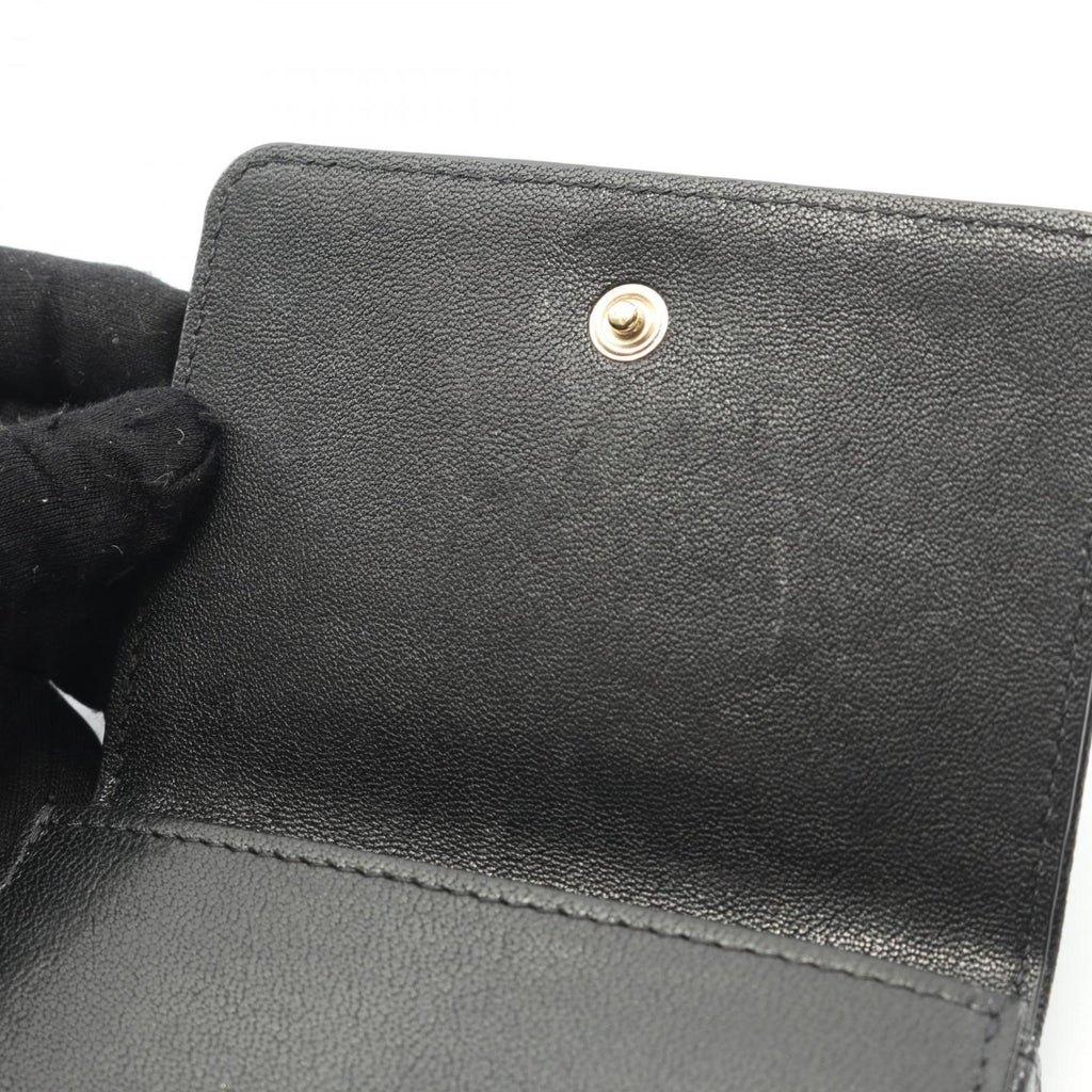 CHANEL Coco Mark Tri-fold Wallet Leather Women's Black