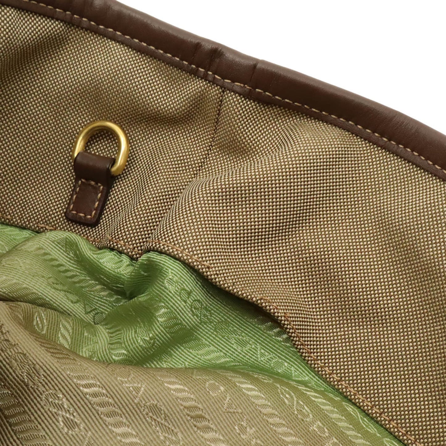 PRADA Jacquard Ribbon Handbag/Tote/Shoulder Bag in Canvas Khaki Beige and Mocha Brown (BN1841)