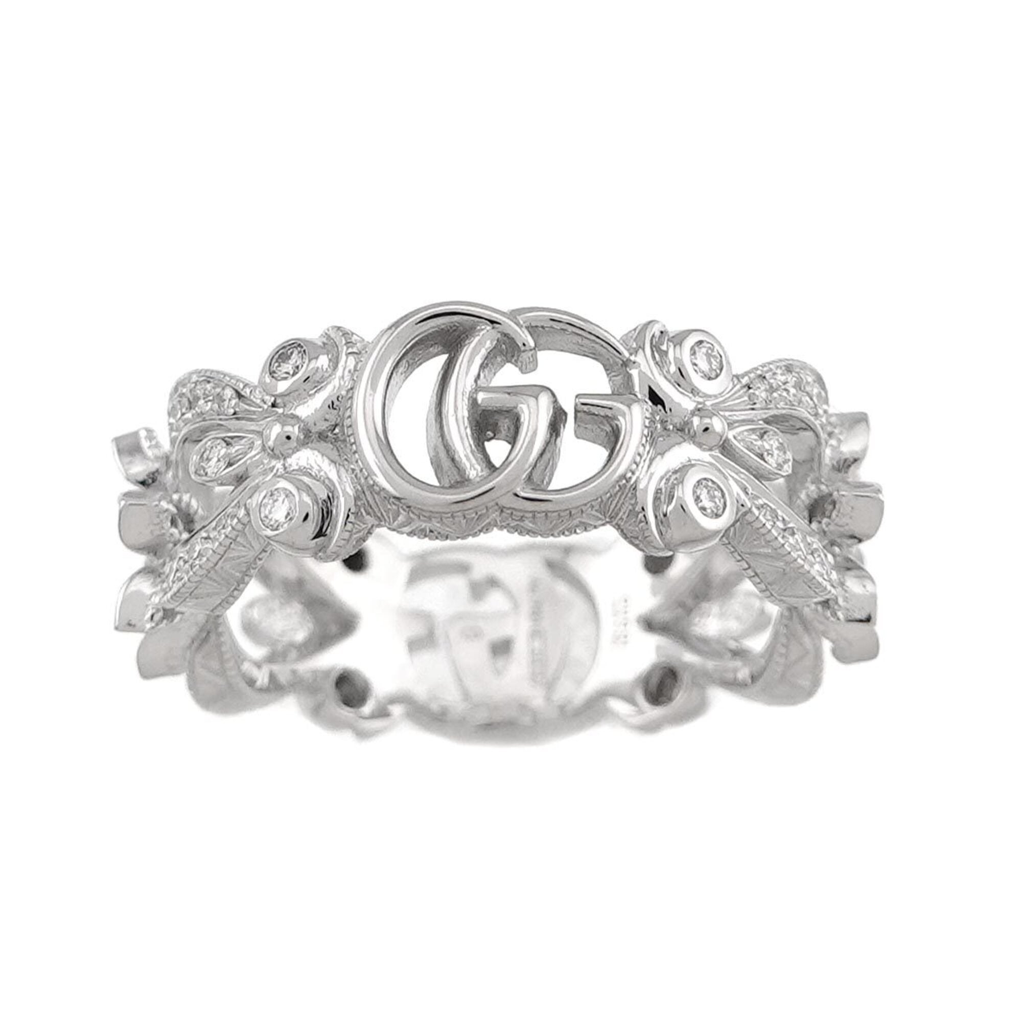 Gucci Flora #8 Ring with Diamonds, 18K White Gold (750) — Like New