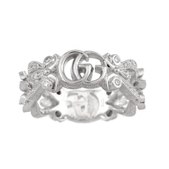 Gucci Flora #8 Ring with Diamonds, 18K White Gold (750) — Like New