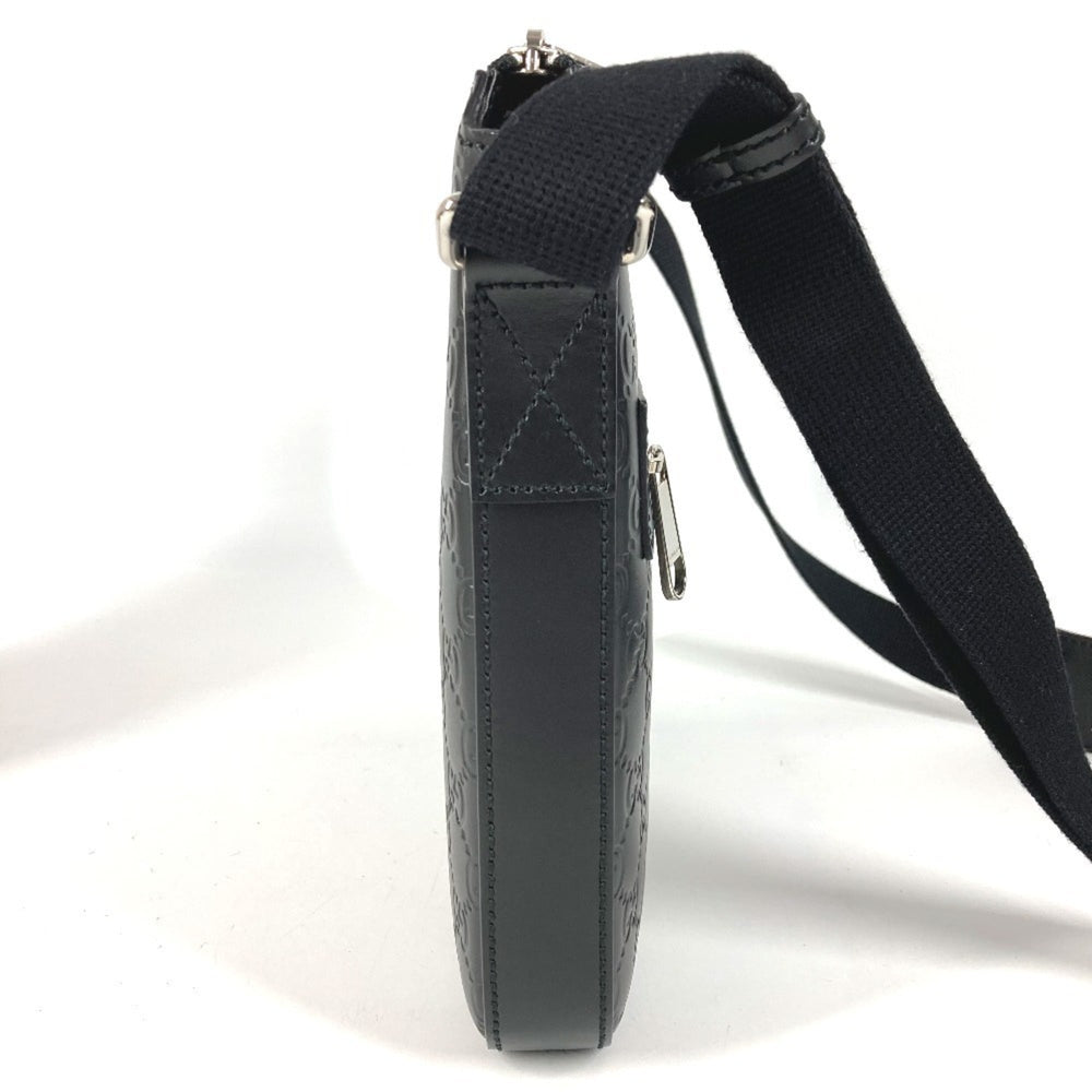 GUCCI 406410 GG Embossed Guccissima Logo Bag, Crossbody Pouch, Shoulder Leather, Black, Men's and Women's — Like New