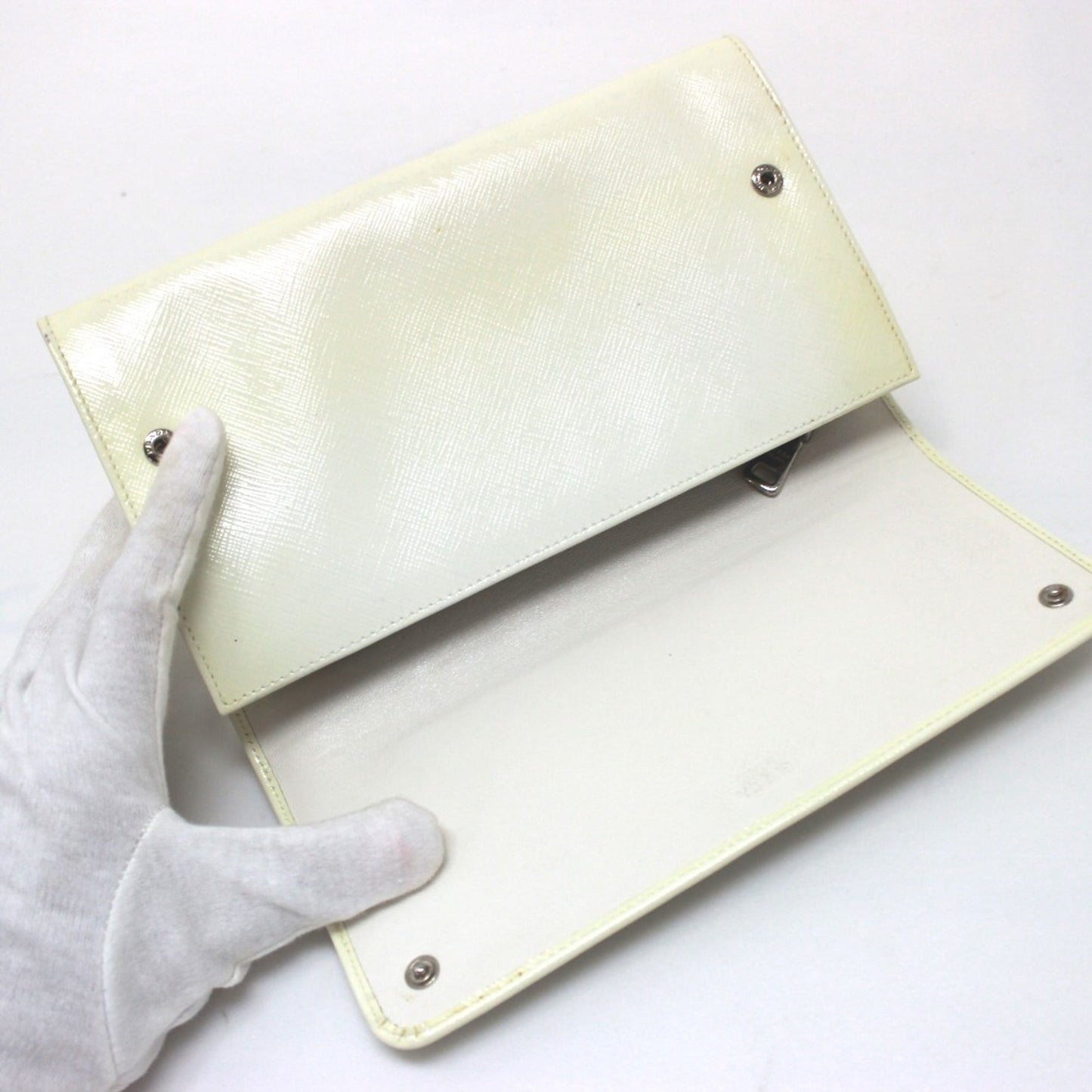 PRADA Prada Wallet Bag Studs Clutch Long Leather Women's White