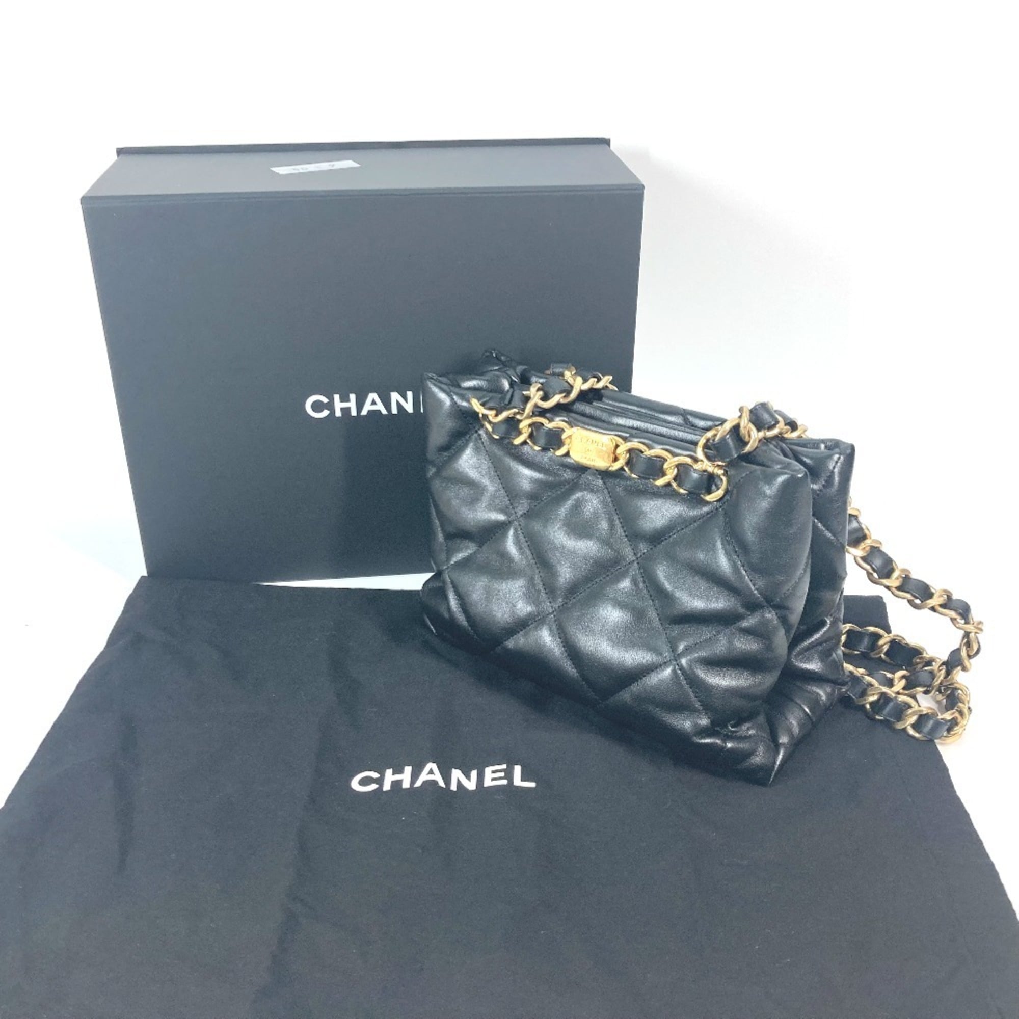 CHANEL AS3502 Chain Bag Quilted Matelasse Small Shopping CC Coco Mark Shoulder Lambskin Women's Black — Like New