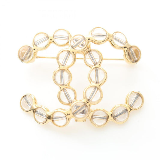 Chanel Coco Mark Brooch with Gold Plated Rhinestones, Women's, and Clear