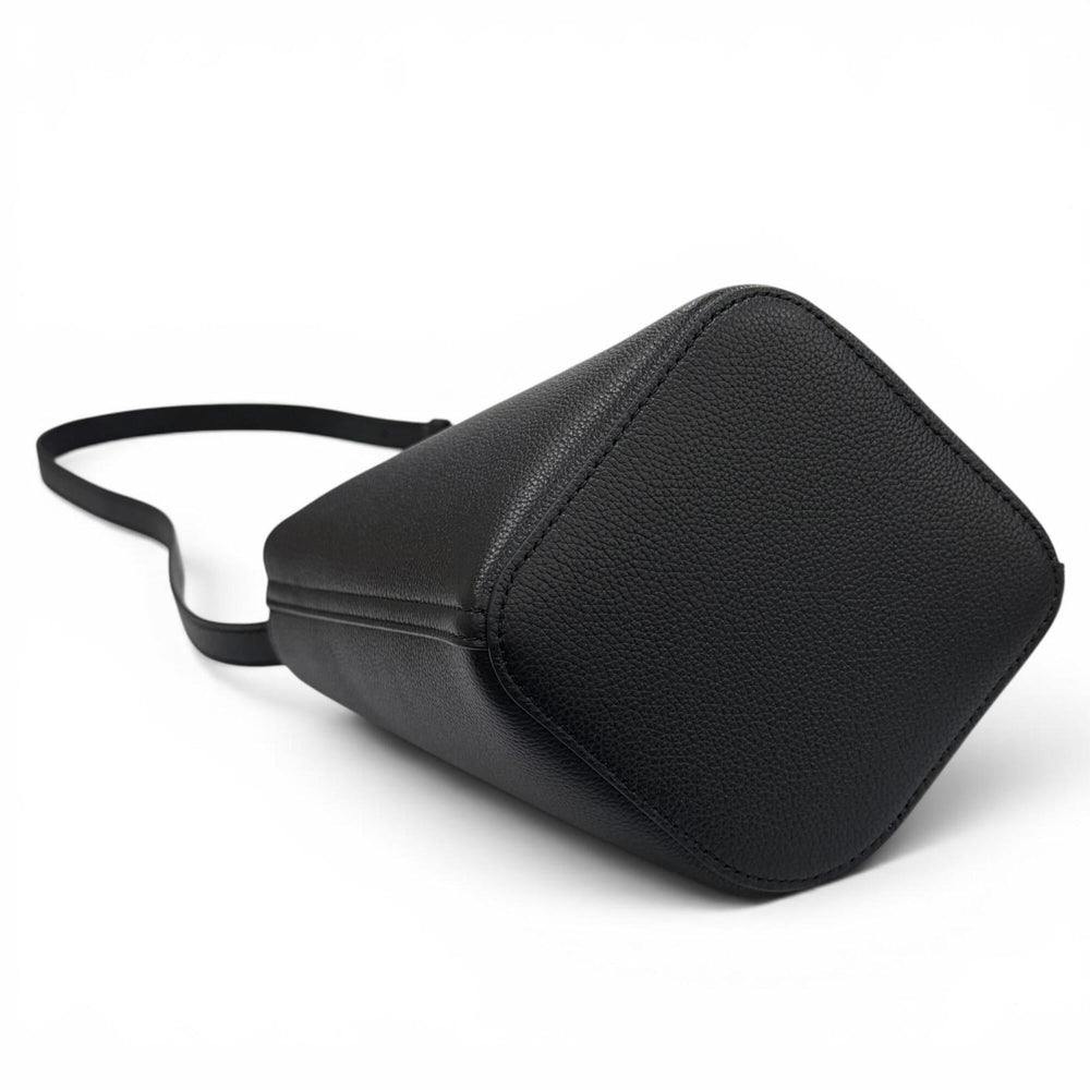 LOEWE AANBBBMX31 Pebble Bucket Bag Mini Soft Grain Calf Anagram Leather 2-Way Shoulder Black Silver Hardware Made in Spain Women's Comes with Dust — Like New