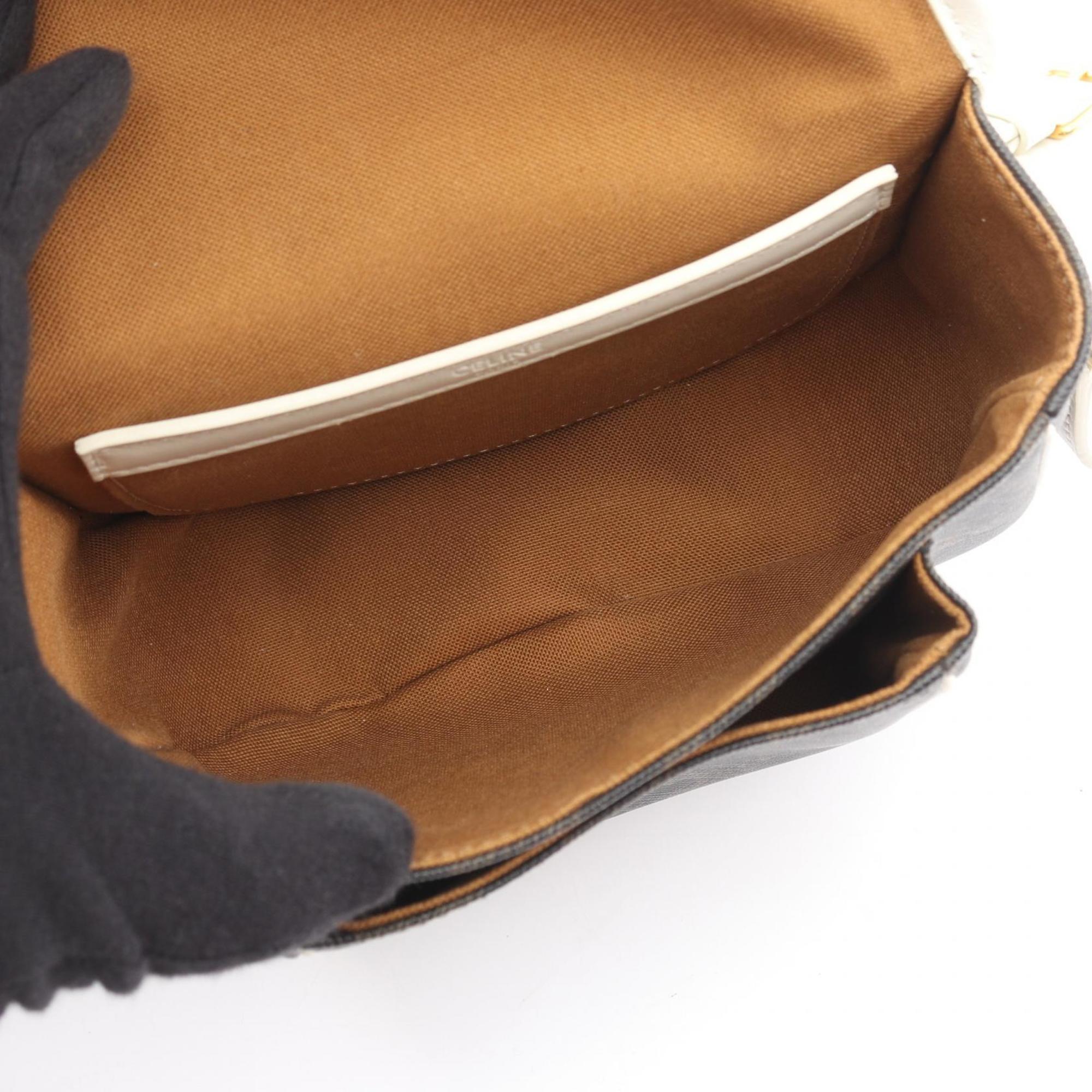 Celine Folco Medium Triomphe Shoulder Bag, Coated Canvas and Leather, Women's, Black, Brown, White