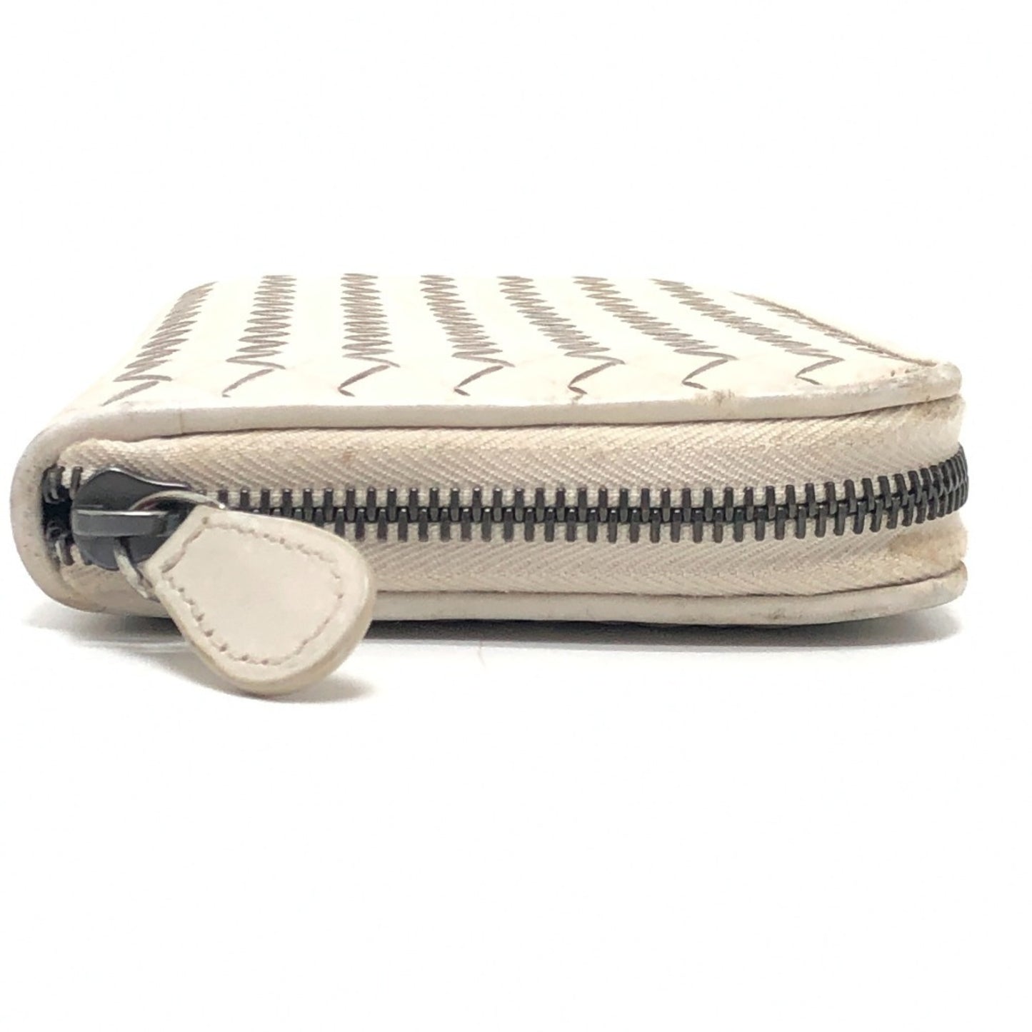 BOTTEGA VENETA 114076 Intrecciato Long Wallet with Round Zipper, Leather, Women's, White