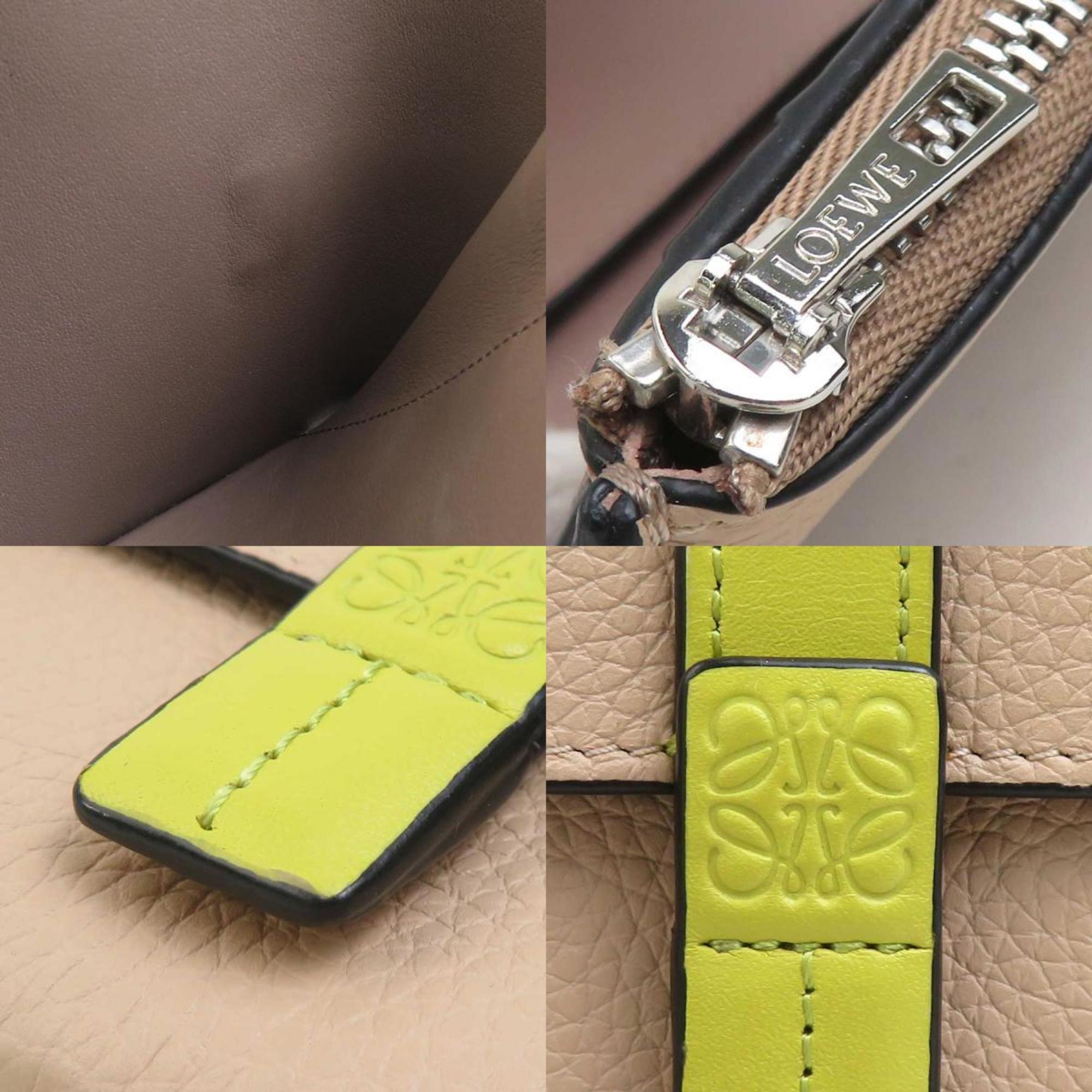 LOEWE Tri-fold Wallet Leather Beige x Yellow Women's h31857j