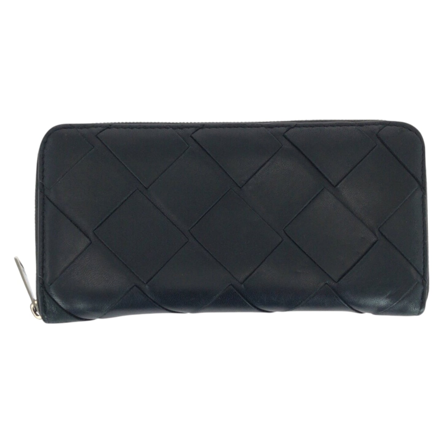BOTTEGA VENETA Maxi Intrecciato Black Leather Long Wallet with Silver Hardware for Men