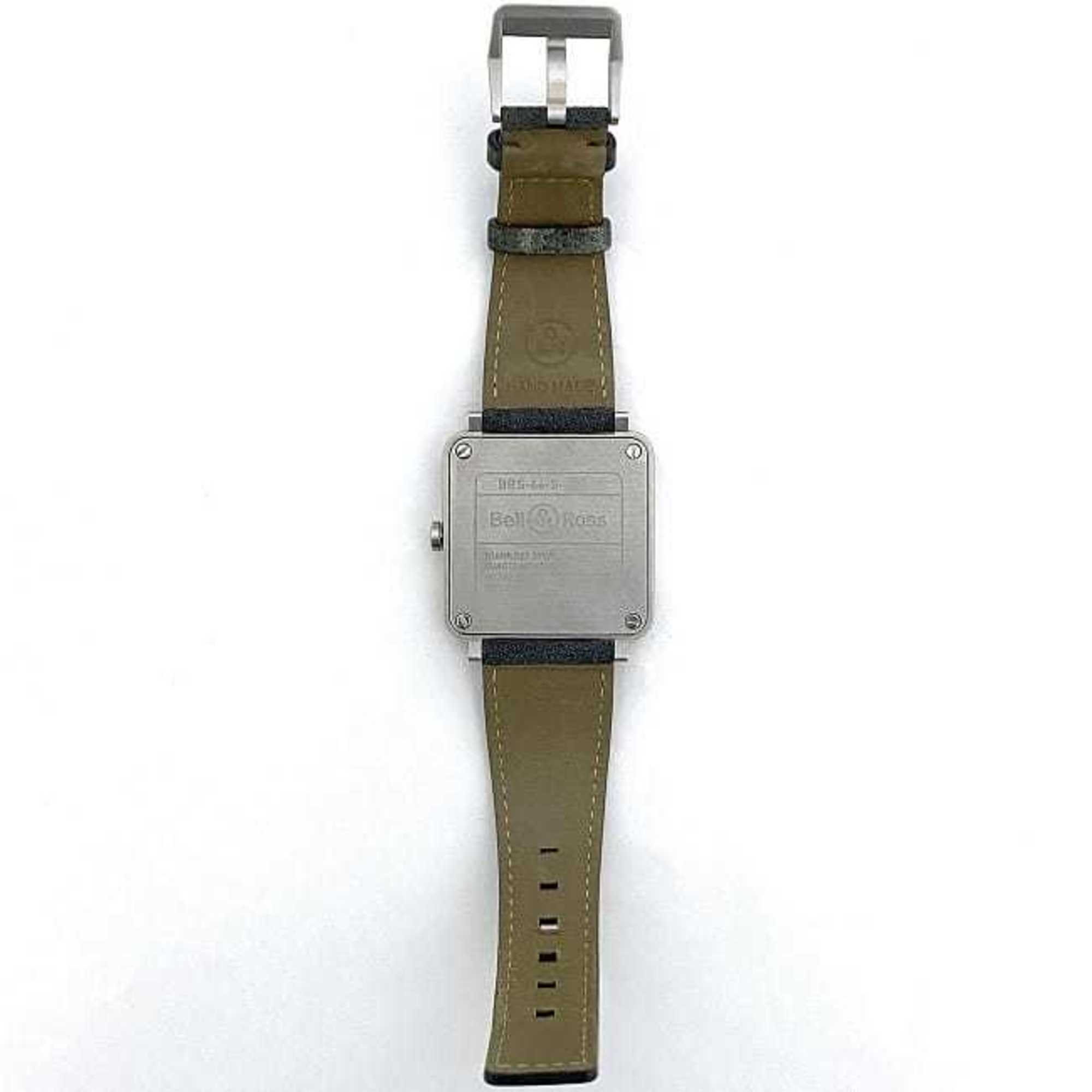 Bell & Ross Watch Aviation 39 f-22679 Camouflage White Shell Silver Gray BRS-64-S Men's SS Suede Leather Rubber Quartz Square Dial Interchangeable Strap Battery Operated — Good
