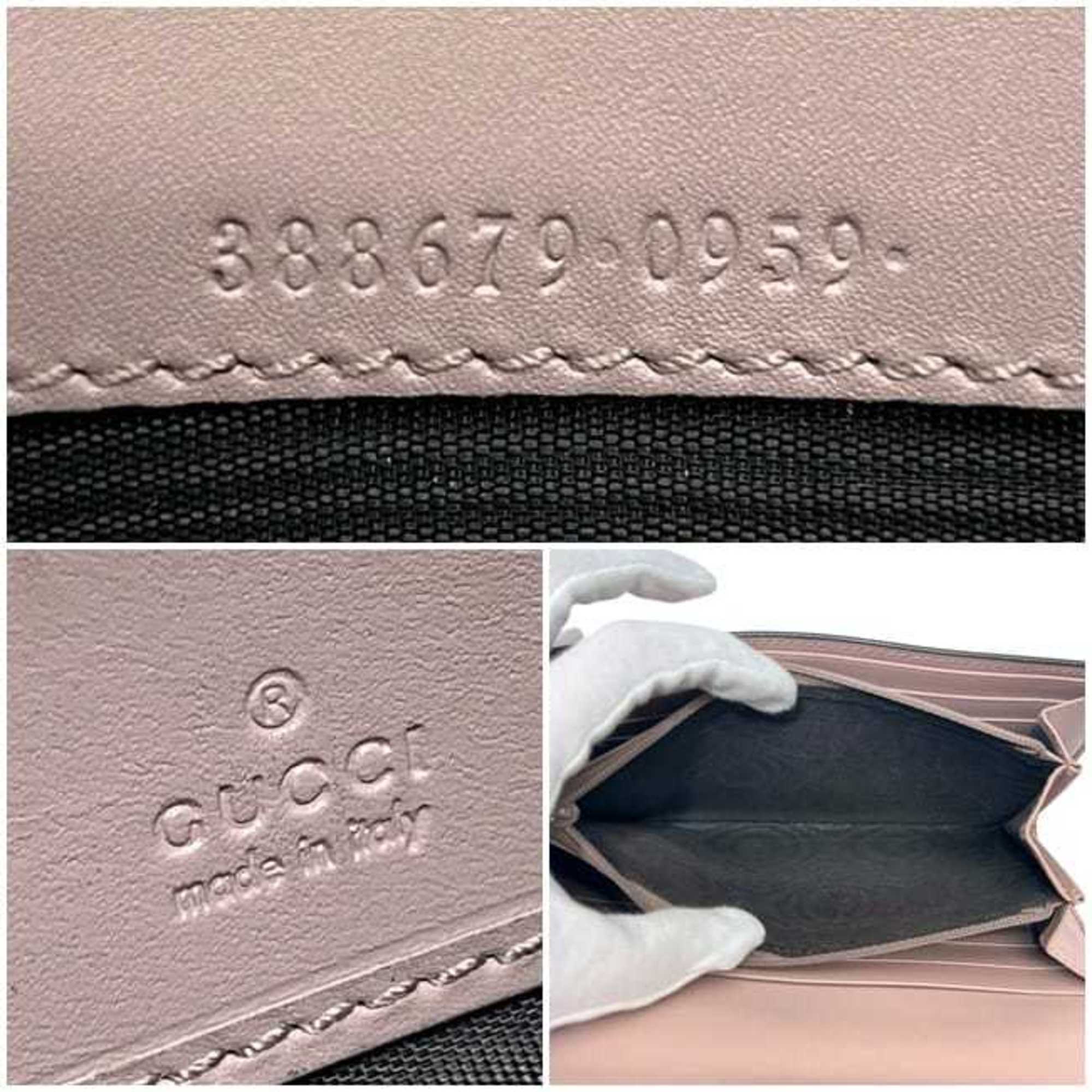 Gucci Bifold Long Wallet ec-24305 Pink Beige Stripe 388679 Leather 0959 GUCCI Ribbon GG Embossed Women's
