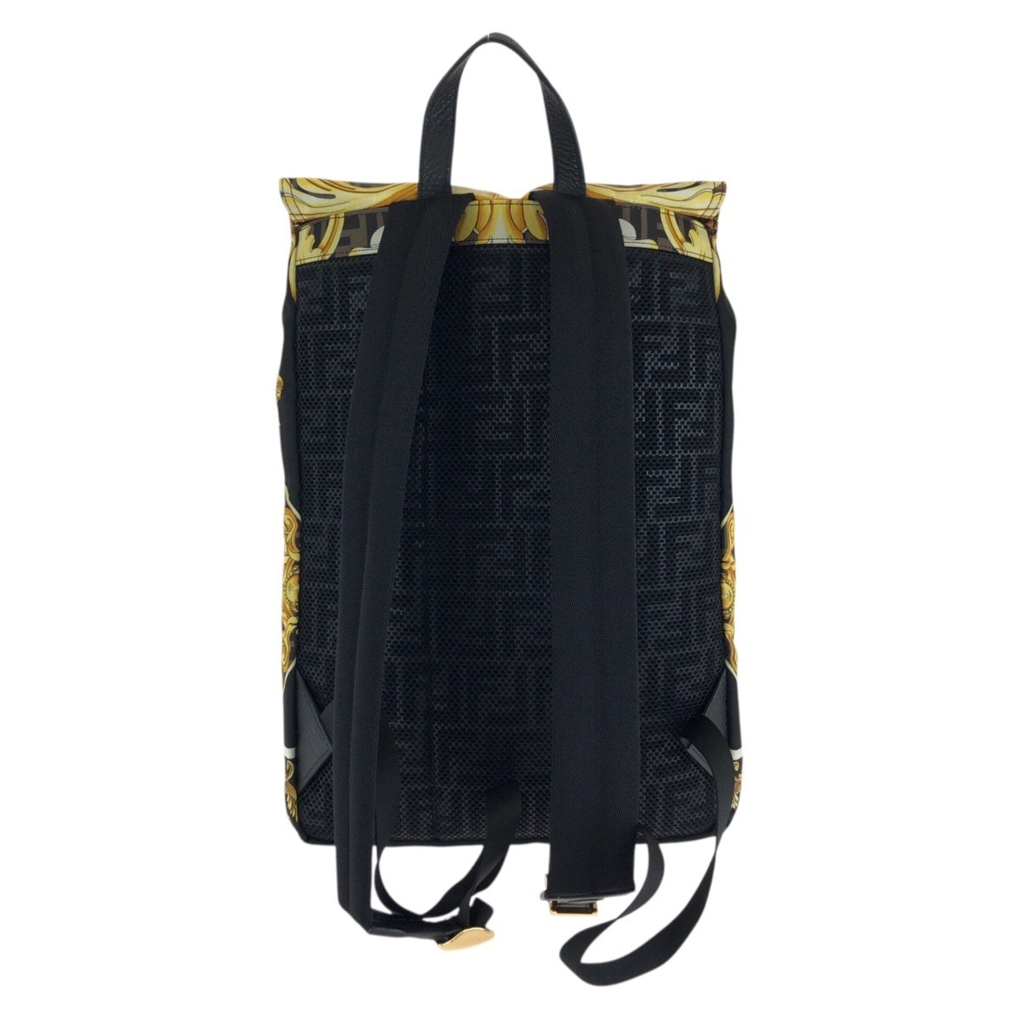 FENDI x VERSACE Backpack (7VZ066) - Black, Brown, Yellow, Gold Hardware, Nylon, Women's — Like New