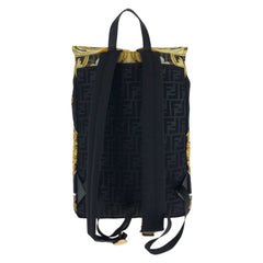FENDI x VERSACE Backpack (7VZ066) - Black, Brown, Yellow, Gold Hardware, Nylon, Women's — Like New