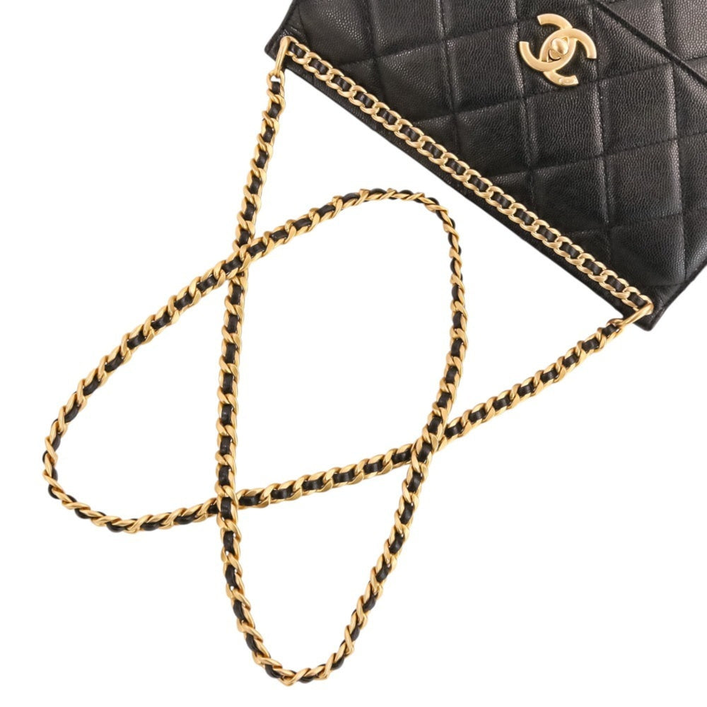CHANEL Coco Mark Matelassé Caviar Skin Small Flap Chain Shoulder Bag AS4169 Black Women's — Like New