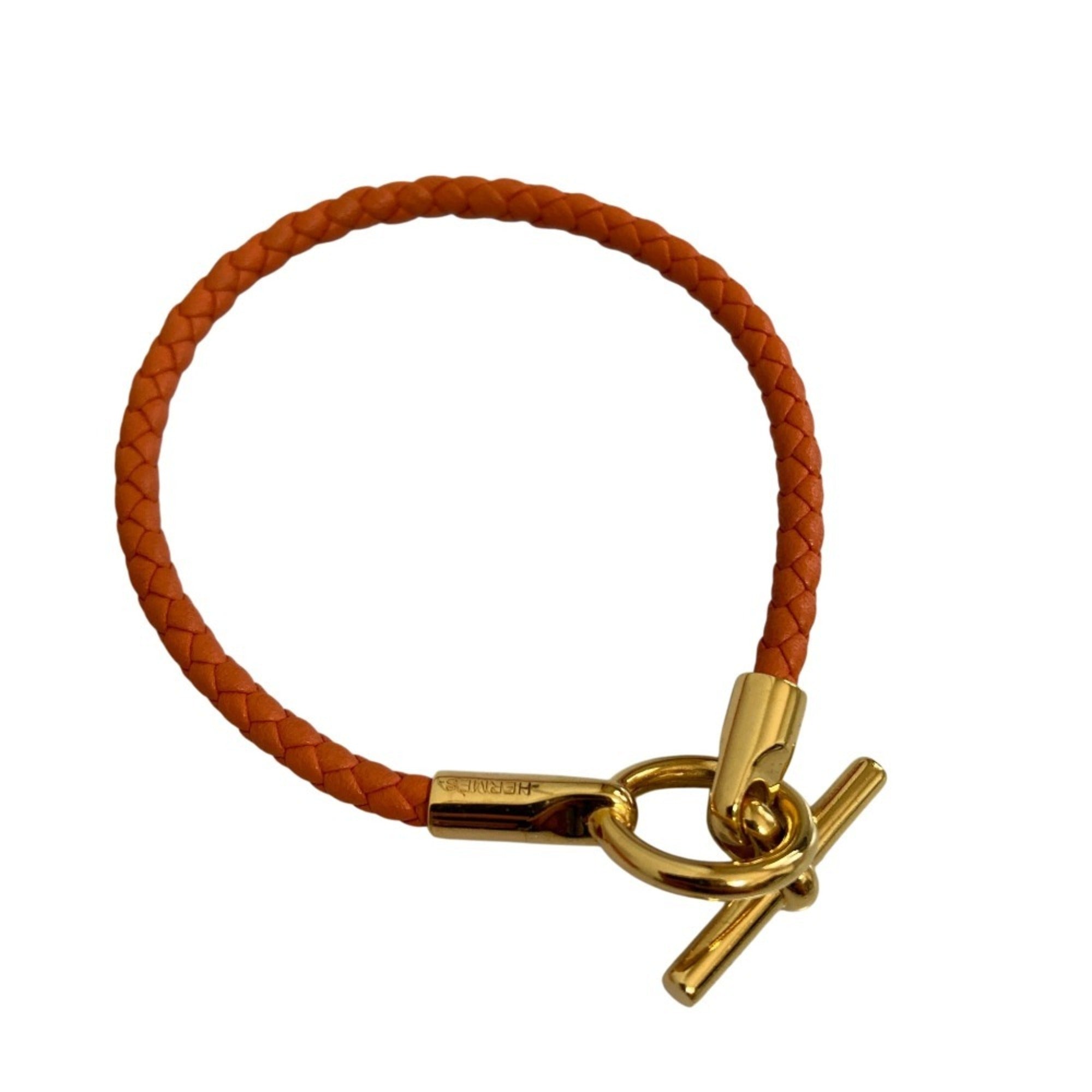 HERMES Hermes Glenan Leather Bracelet Orange Women's — Like New