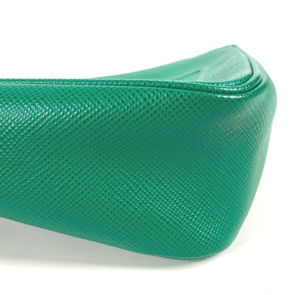PRADA 2NE054 Embossed Triangle Plate Pouch Clutch Bag with Strap Saffiano Leather Men's Green — Like New