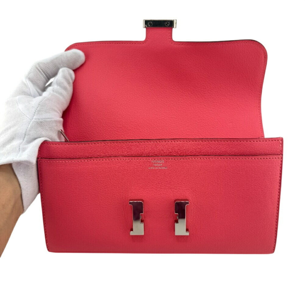 HERMES Constance Long Evercolor Wallet, Pink, Women's