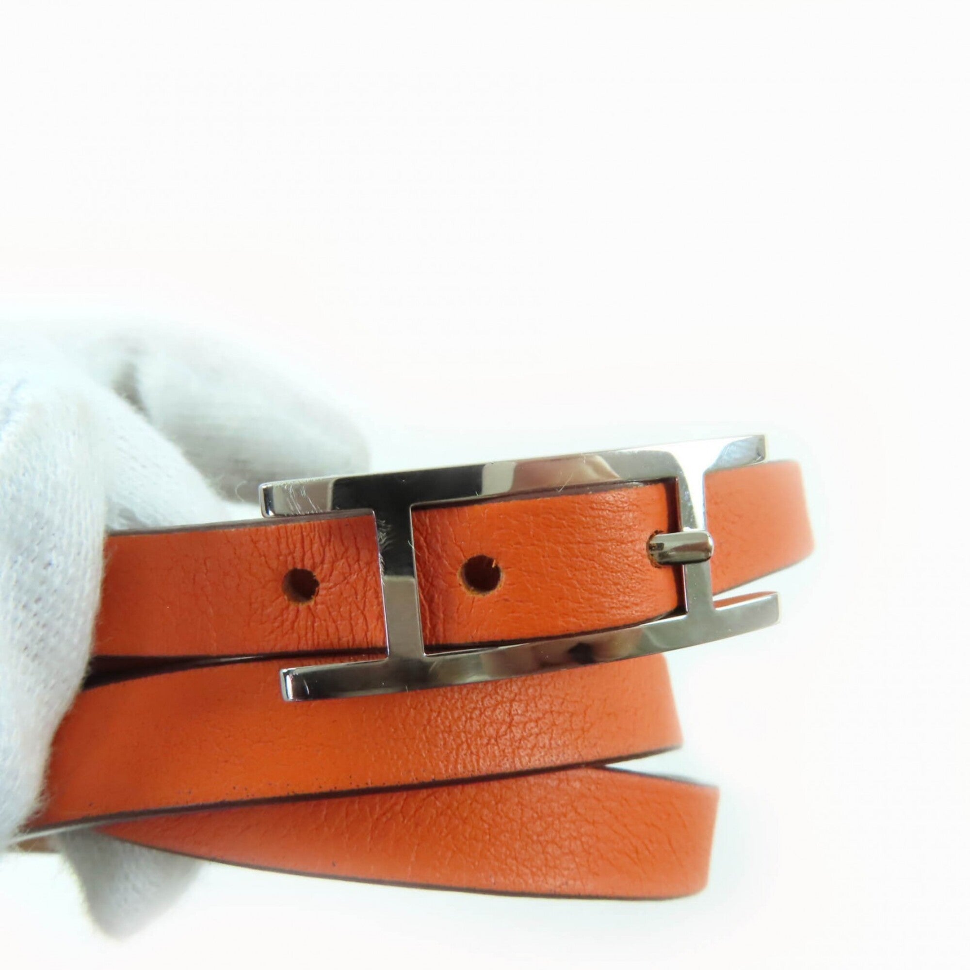 HERMES Be Api Double Tour Gold Orange Silver Hardware Triple Strand Leather Bracelet Z Stamp Comes with Box and Dust Bag Made in France Women's — Like New