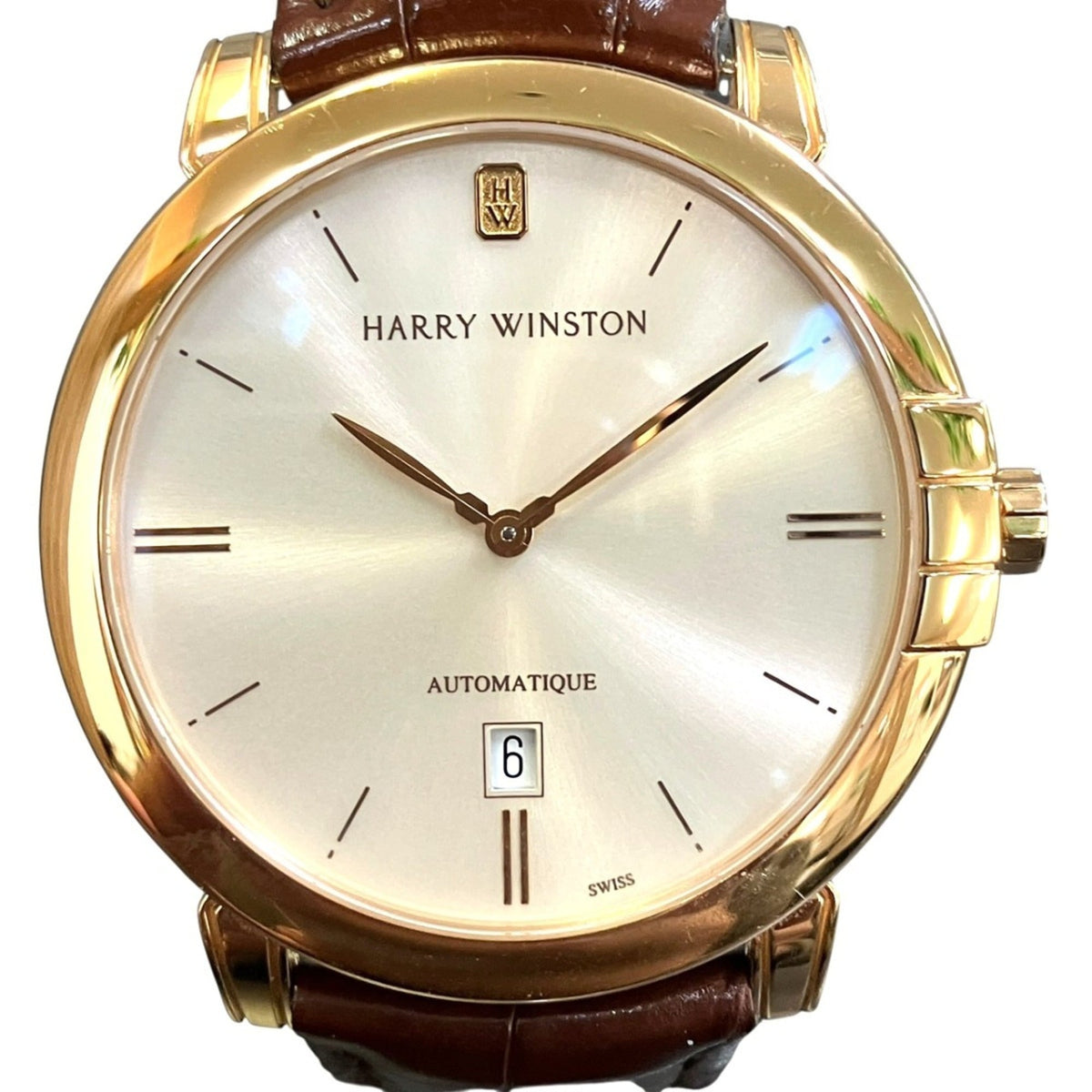 Harry Winston Midnight Date Watch, Total Weight 79.8g, 18K Gold, Genuine Leather Strap, Automatic Movement, Silver Dial, 450MA42RL.W1 051325 — Very Good
