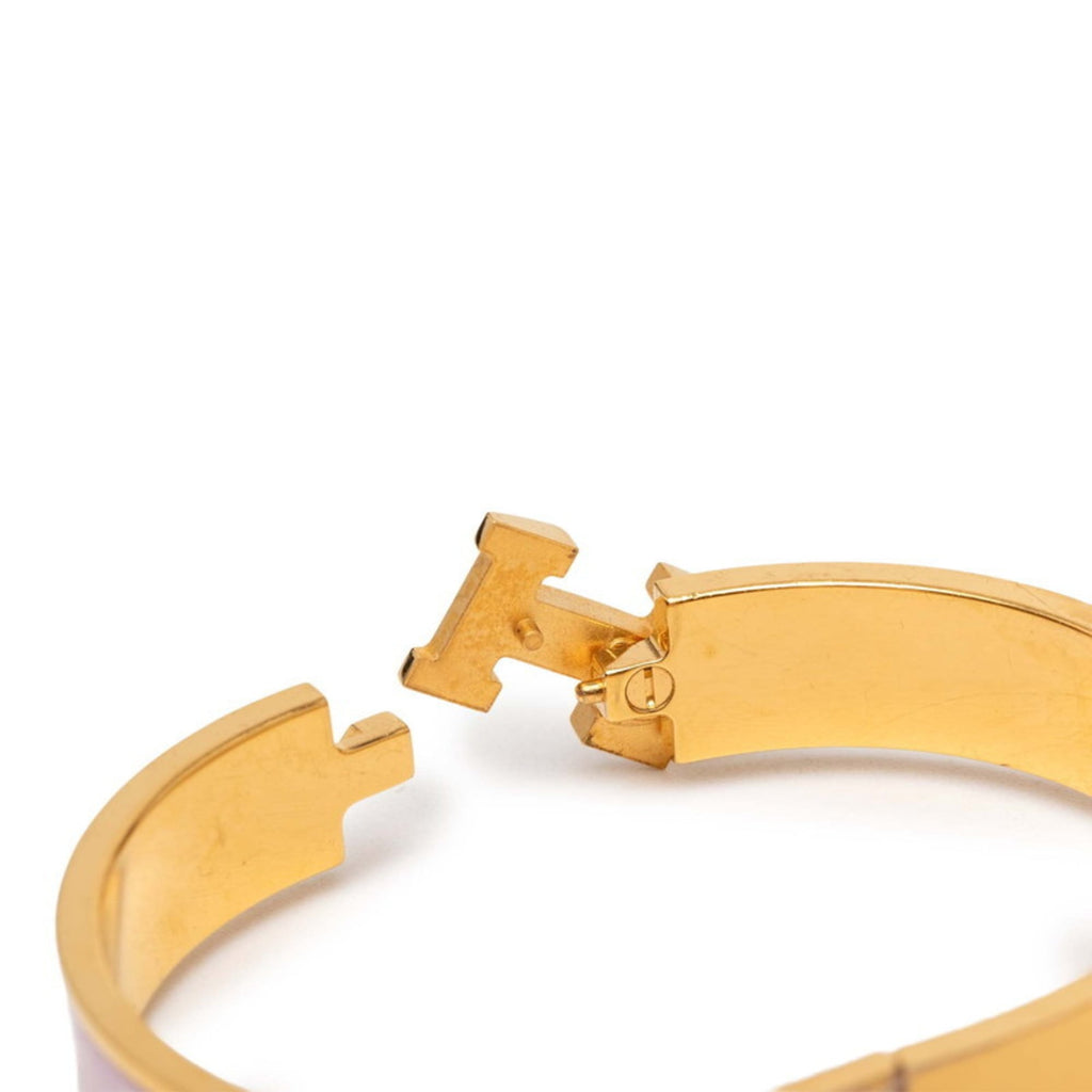 Hermes Hermès Click H PM Bangle Bracelet in Gold and Pink Plated for Women