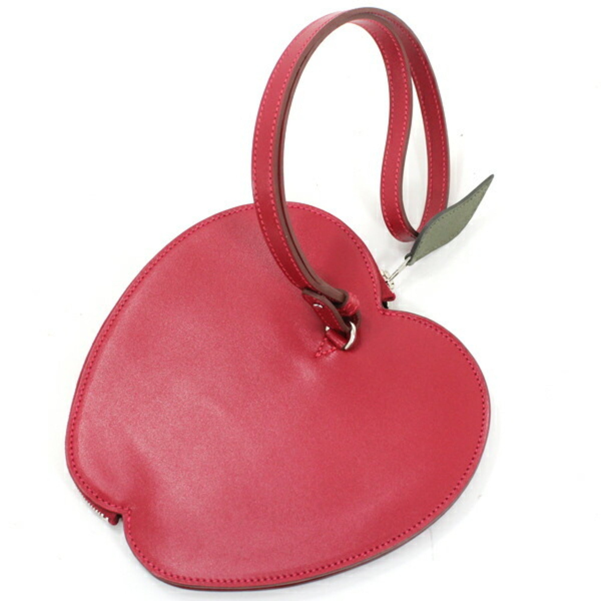 Hermès Pochette Pomme Apple Pouch with Handle, Rouge vif Tadelakt x Chevre Motif Bag, HERMES Women's T5892 — Like New