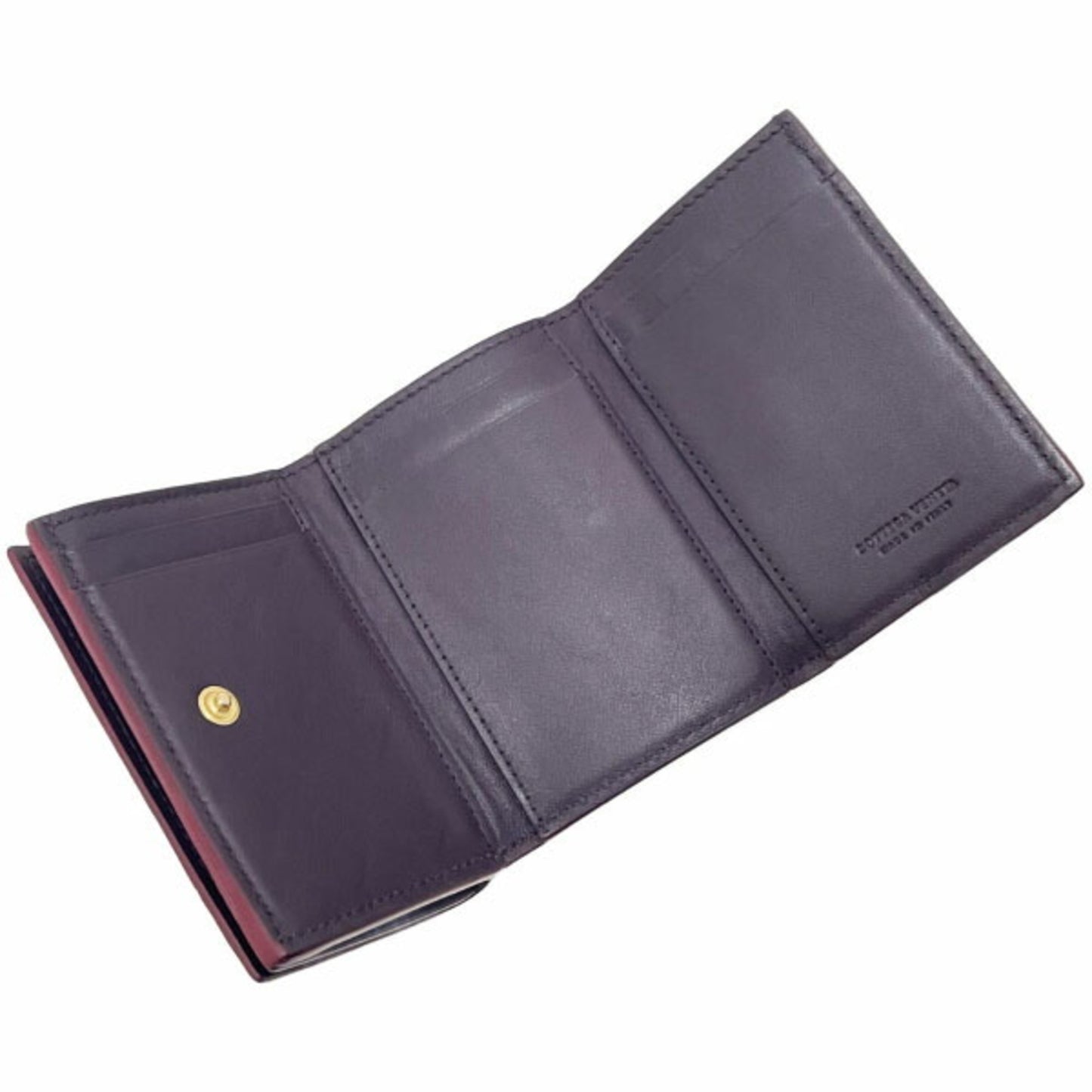Bottega Veneta Intrecciato Tri-fold Wallet in Wine Red Leather with Mesh Tri-fold, Double Wallet, Compact Mini AYM-15789