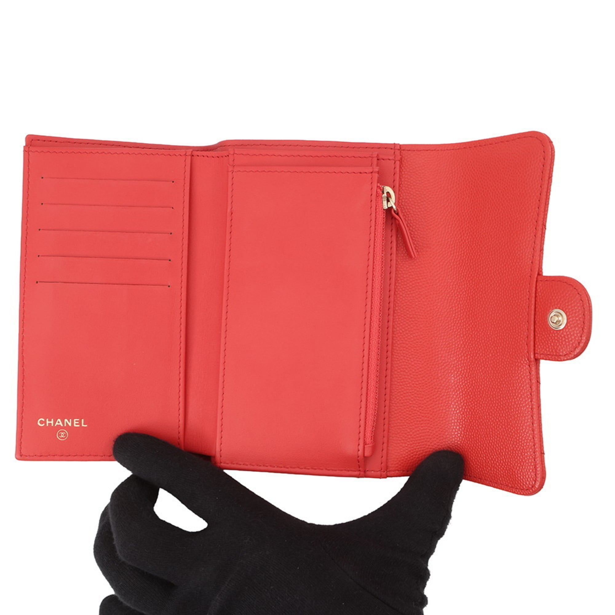 CHANEL Tri-fold Wallet Matelasse Coco Mark Medium Flap Caviar Skin A84341 WALLET