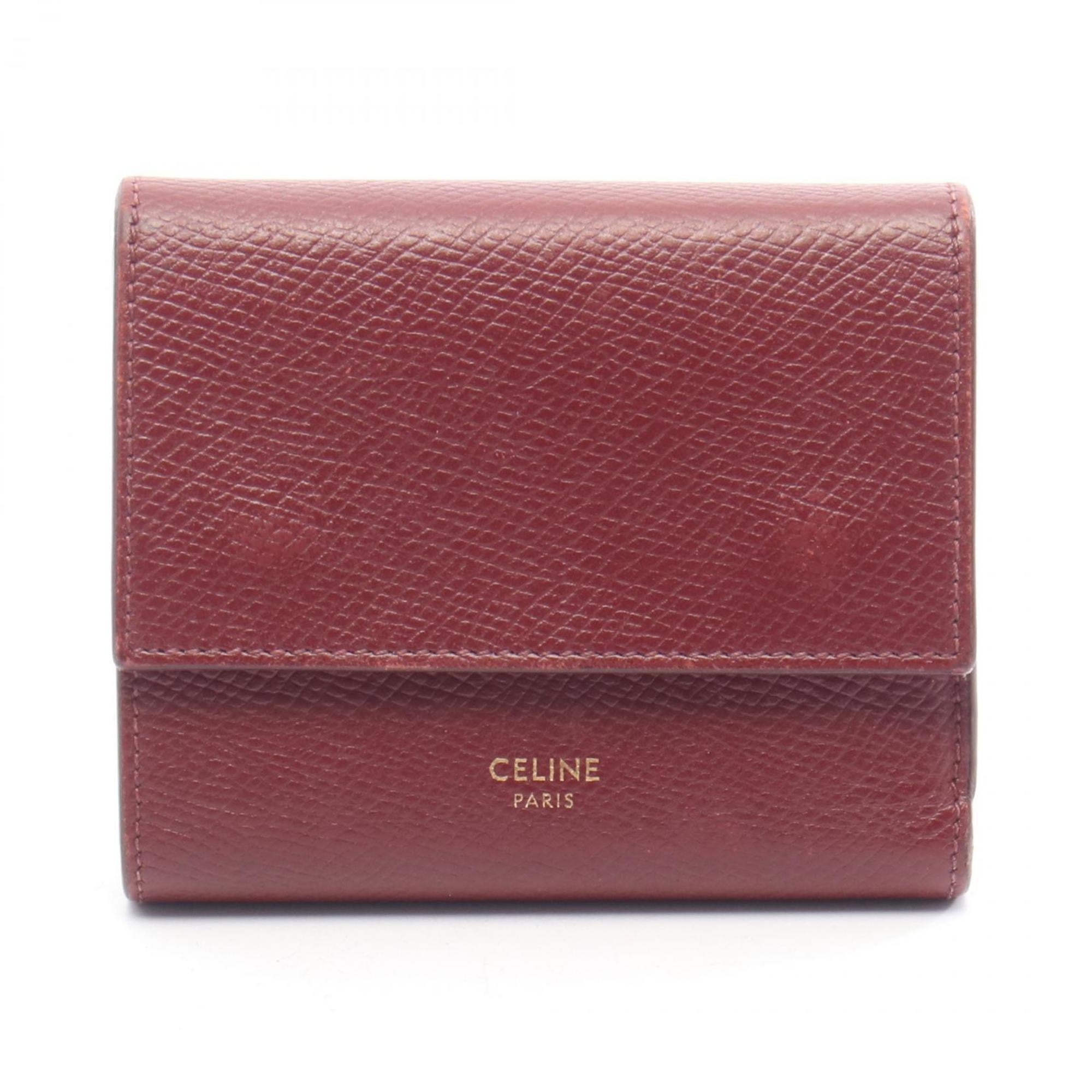 Celine Small Trifold Wallet, Leather, Women's, Bordeaux, 10B573BEL