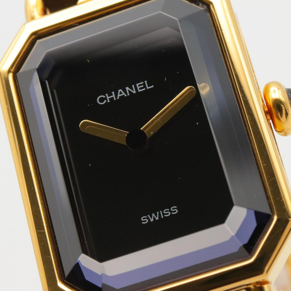 CHANEL Premiere M Watch, Gold-Plated, with Leather Strap, Black, Women's, H0001 — Very Good