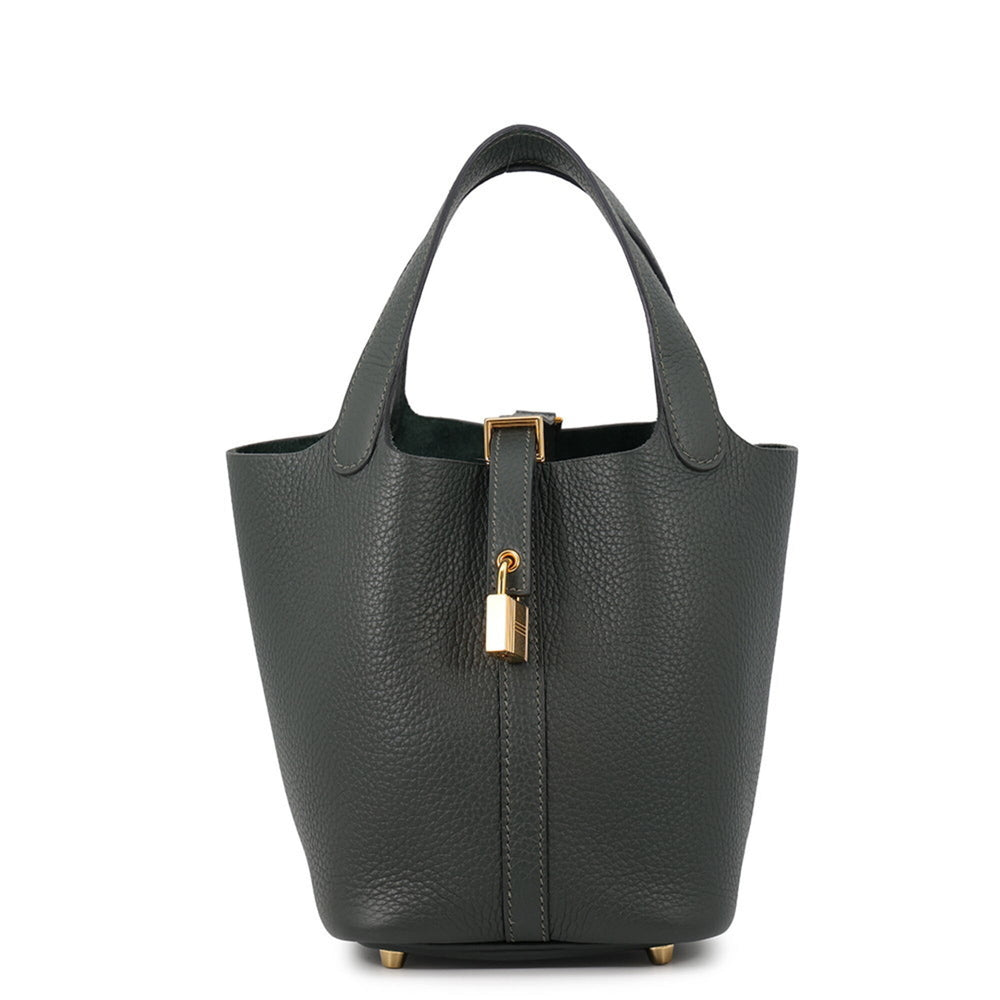Hermes Picotin Lock PM Handbag, Vert Mangrove, Taurillon Clemence Leather, W Stamp, HERMES Tote Bag, Lock, Picotin, Women's — Like New
