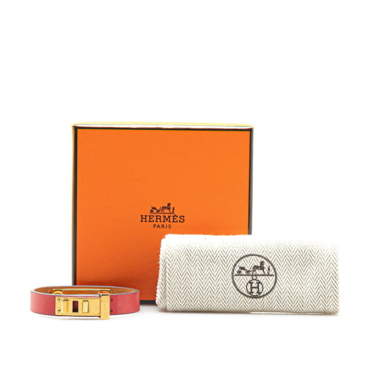 Hermes Asdukur T2 Bracelet Red Swift Plated Women's HERMES