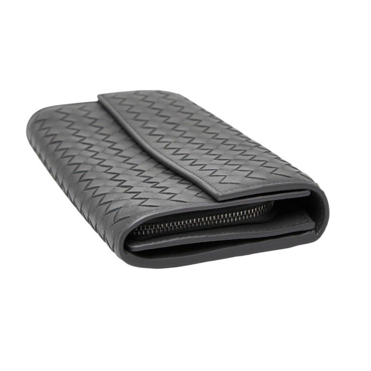 Bottega Veneta Intrecciato Long Wallet Gray Leather Women's BOTTEGAVENETA