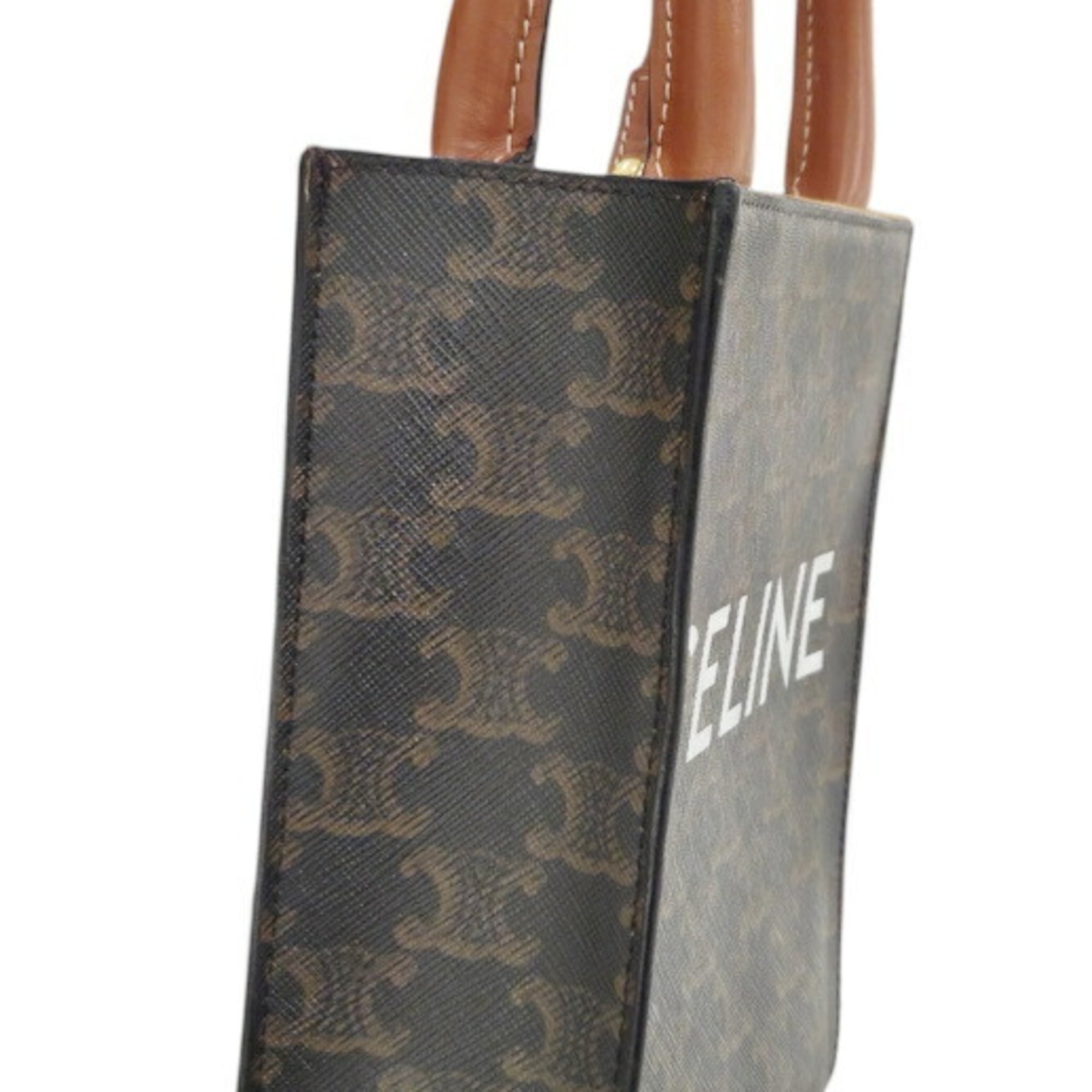 CELINE Vertical Cabas Mini Triomphe Tote Bag Shoulder Leather Brown Women's