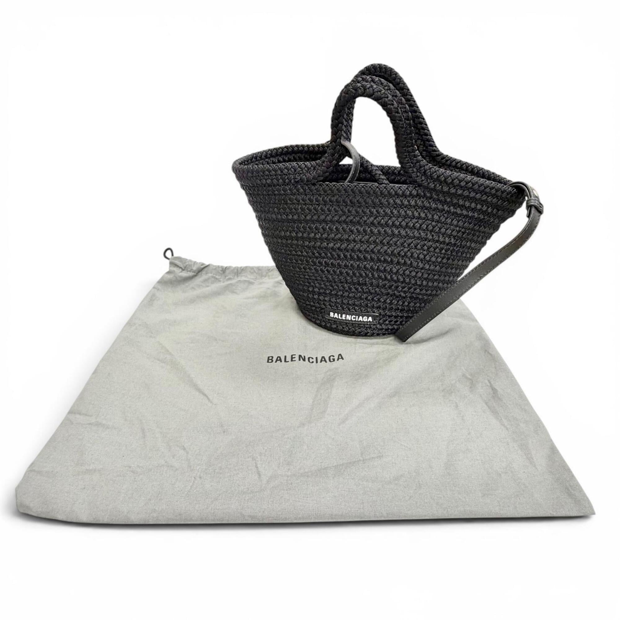 BALENCIAGA 695612 Ibiza Small Strap Logo 2-Way Basket Bag Summer Handbag Shoulder Black Made in Italy Women's with Dust — Like New