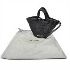 BALENCIAGA 695612 Ibiza Small Strap Logo 2-Way Basket Bag Summer Handbag Shoulder Black Made in Italy Women's with Dust — Like New
