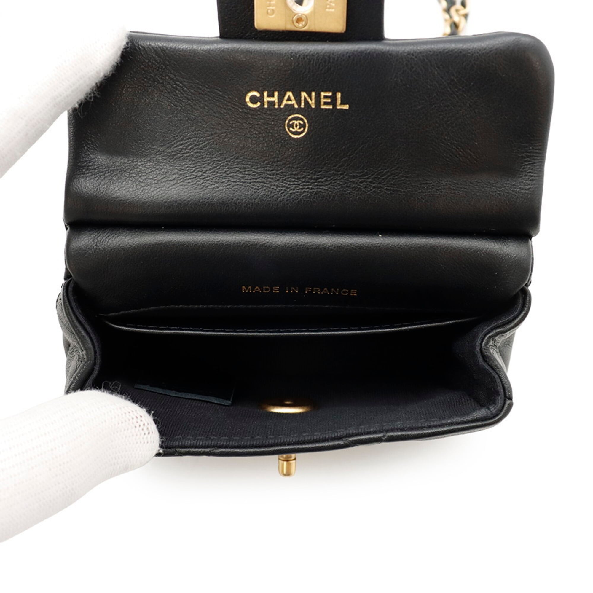 Chanel Chain Shoulder Bag Matelassé Coco Mark Lambskin AP2271 CHANEL Black Handbag Women's — Like New