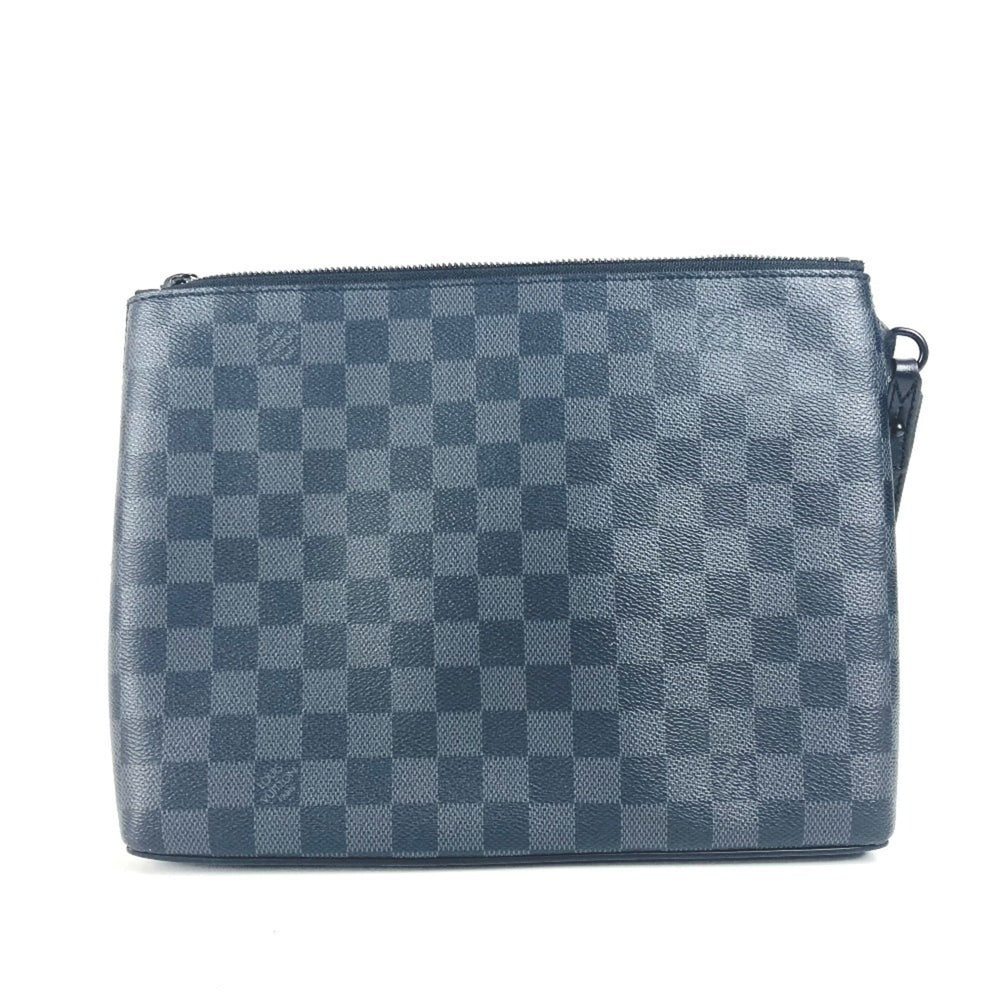 LOUIS VUITTON N40505 Damier Graphite Take-Off Pouch Bag Second Clutch with Strap Canvas Men's Women's Black — Like New