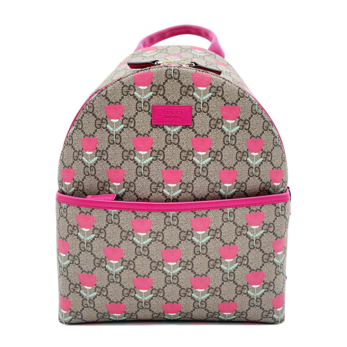 GUCCI Children's Tulip Backpack/Daypack, Flower Design, GG Supreme, 782708, Coated Canvas, Brown, Men's/Women's — Like New