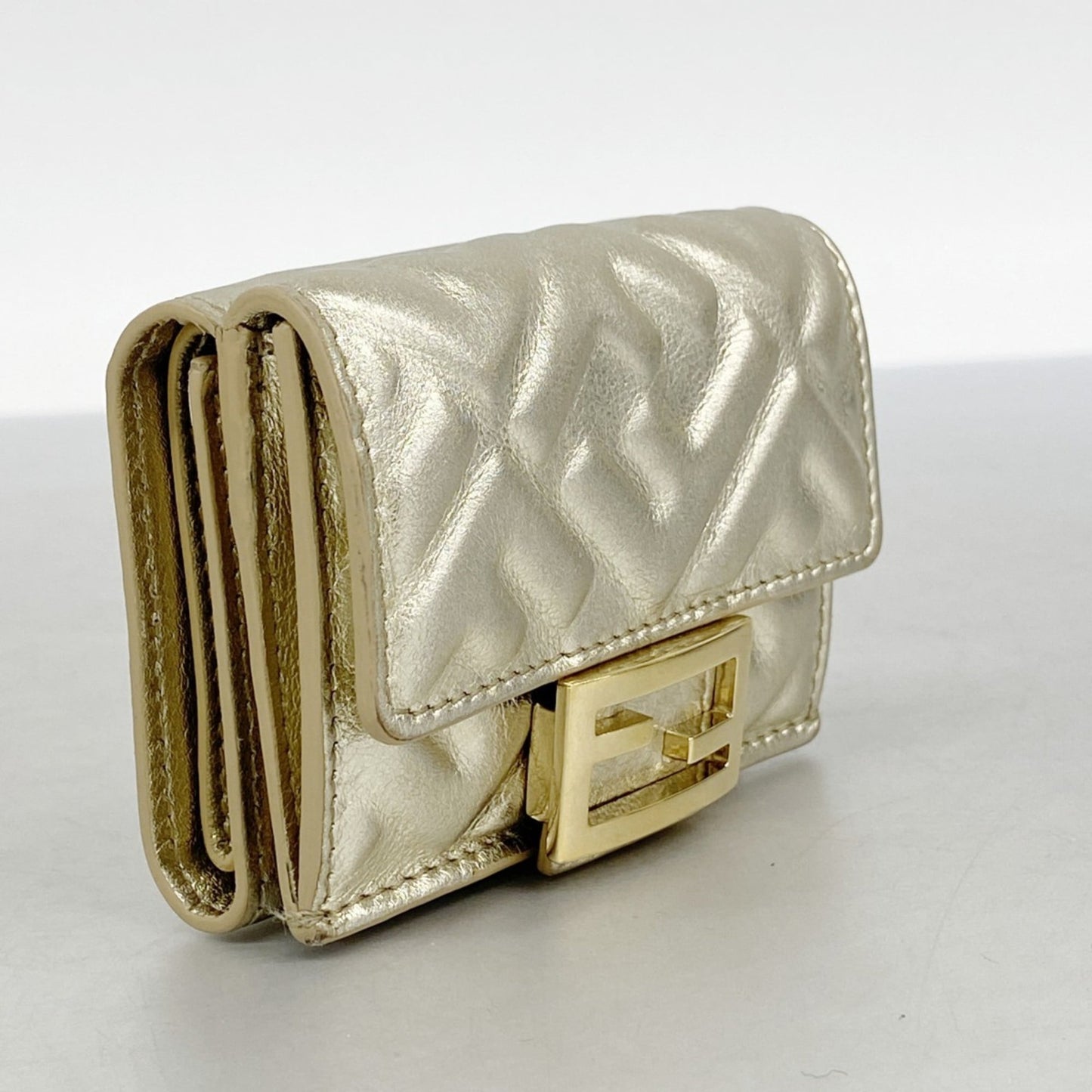 Fendi Tri-fold Wallet Leather Gold Women's