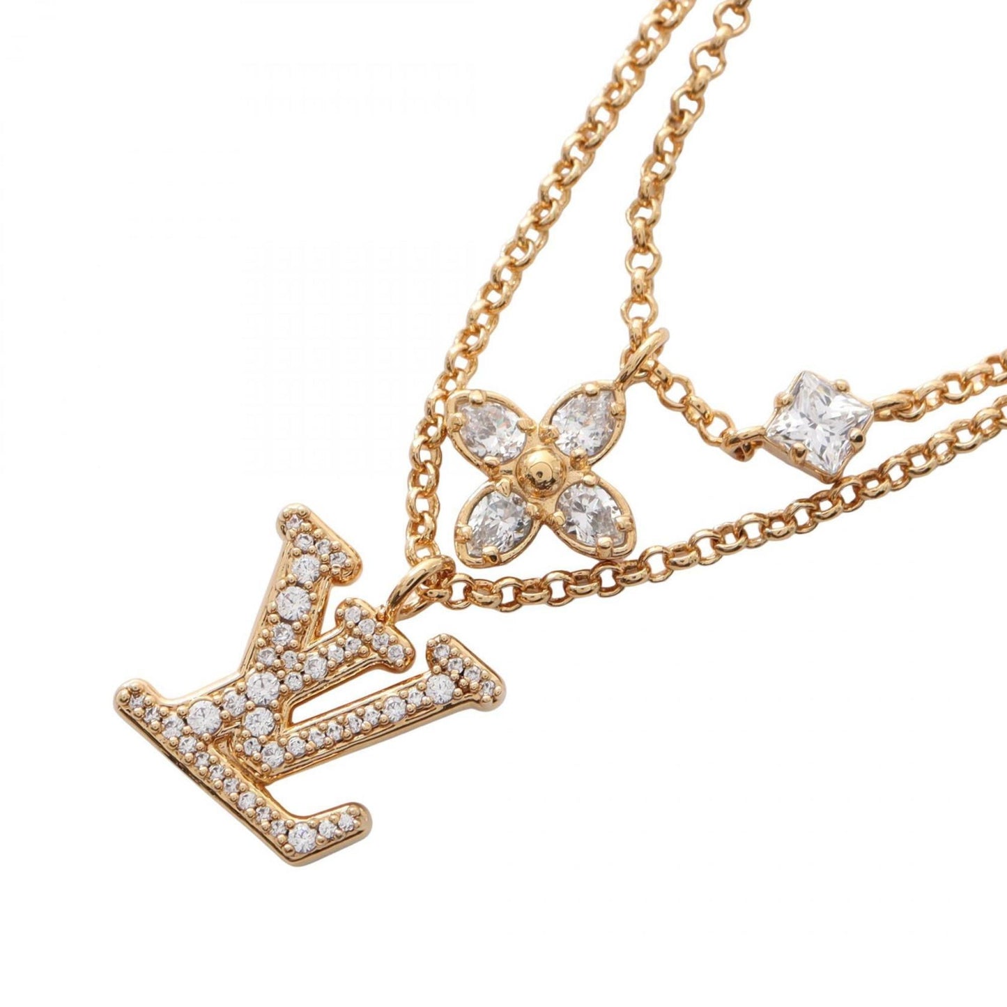 Louis Vuitton Ladies' LV Necklace, Gold-Plated with Rhinestones, Available in Gold and Clear.