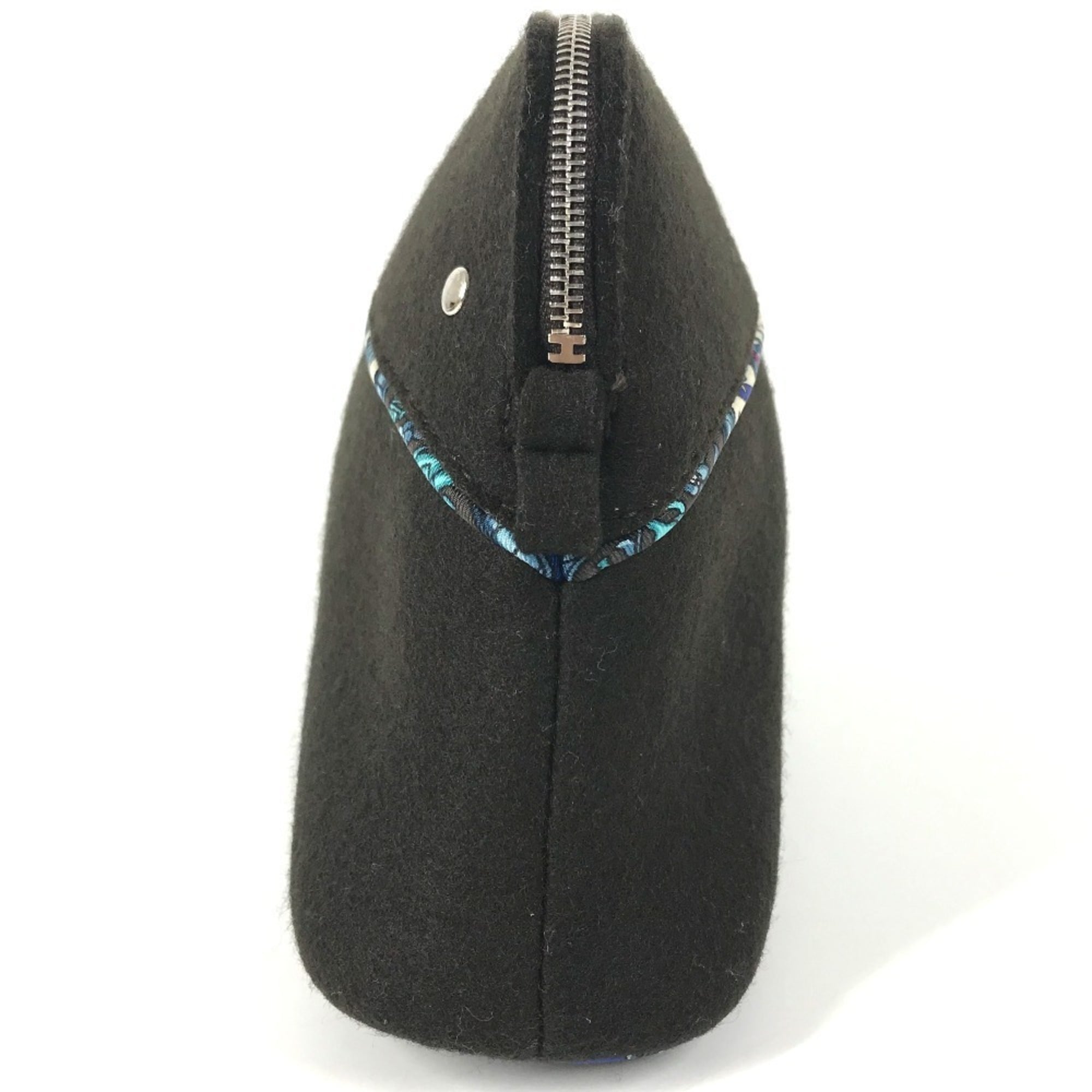 HERMES Serie Logo Makeup Pouch Felt Silk Women's Black — Like New
